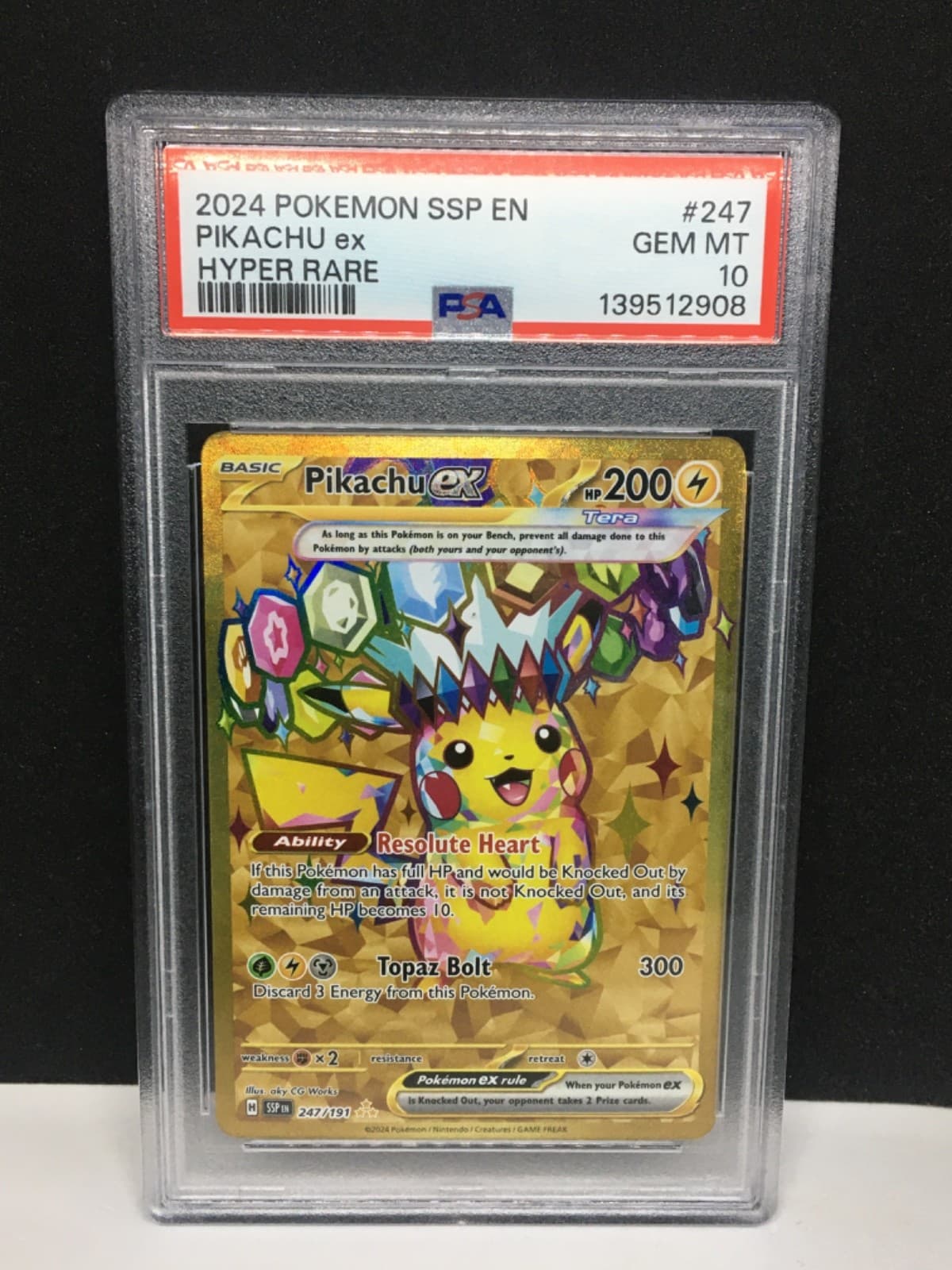 2024 POKEMON SSP EN-SURGING SPARKS HYPER RARE #247 PIKACHU EX PSA 10