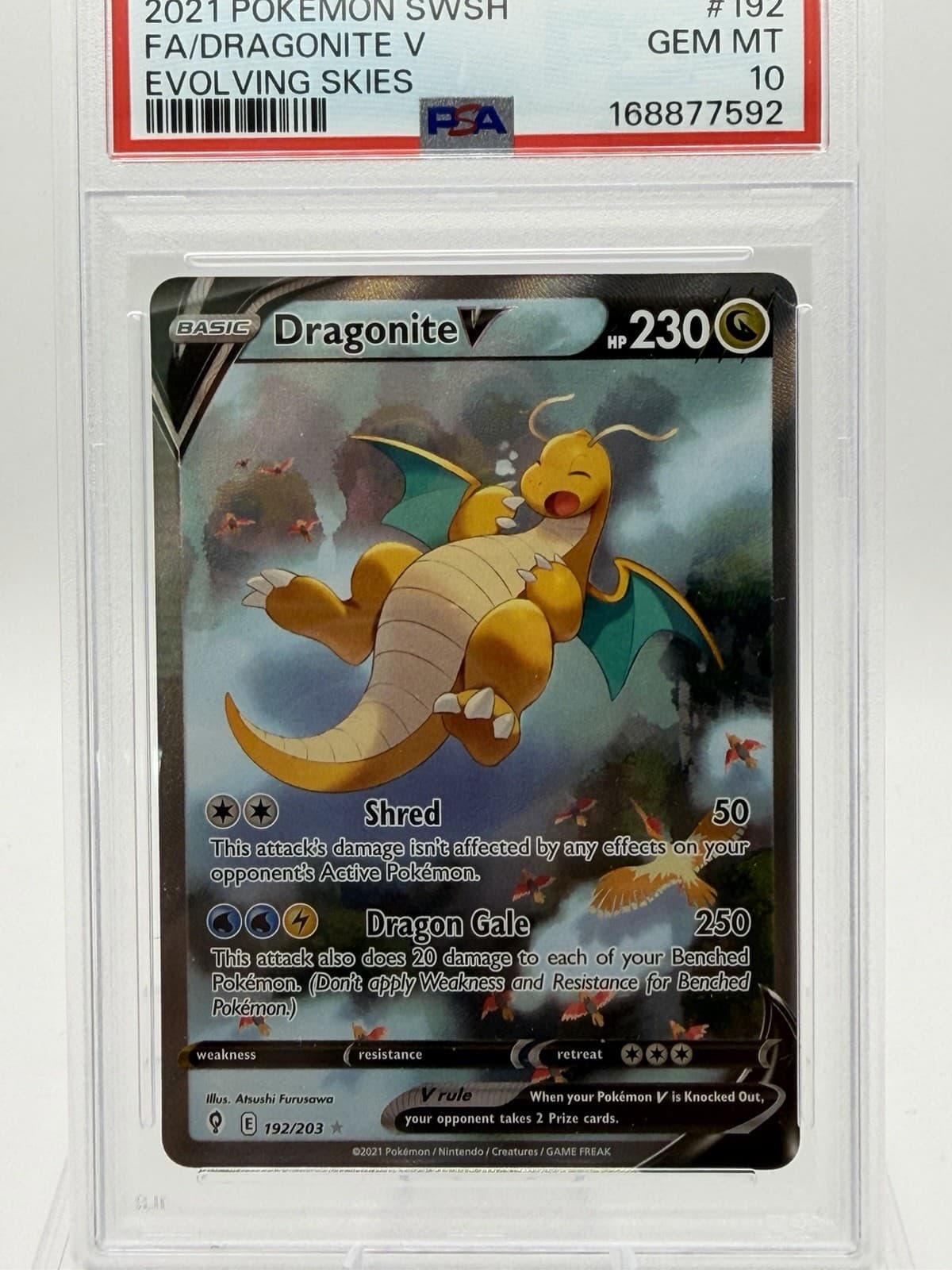 2021 POKEMON SWORD & SHIELD EVOLVING SKIES #192 FA/DRAGONITE V PSA 10