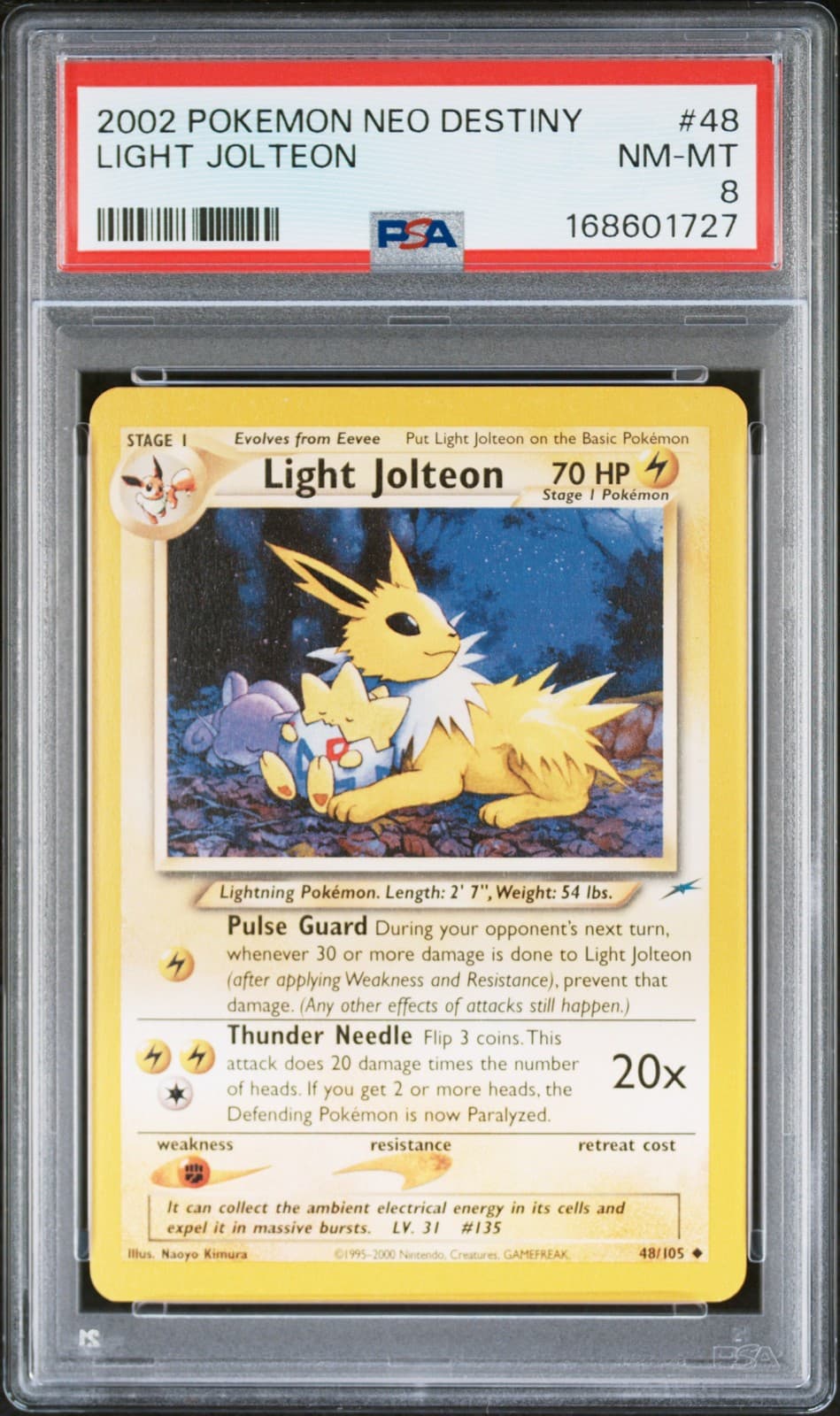 2002 POKEMON NEO DESTINY #48 LIGHT JOLTEON PSA 8