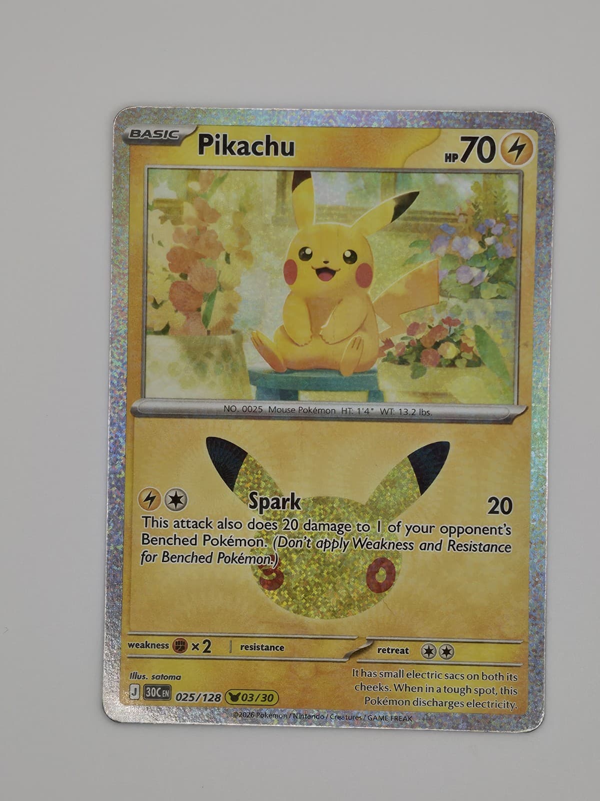 Pikachu 25/128 - 30th Celebration Anniversary 03/30 Holo NM Pokemon TCG