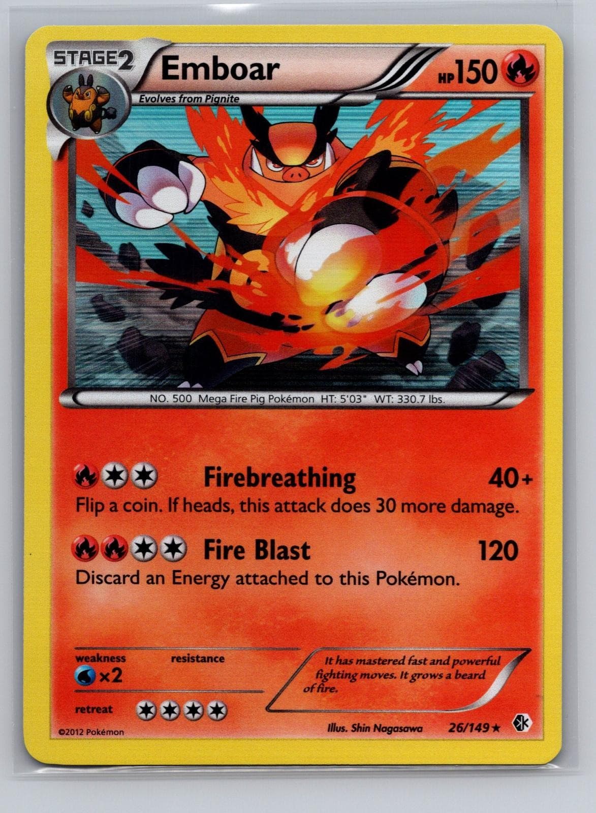 Emboar 26/149 Holo Rare Boundaries Crossed Pokemon Lightly Played