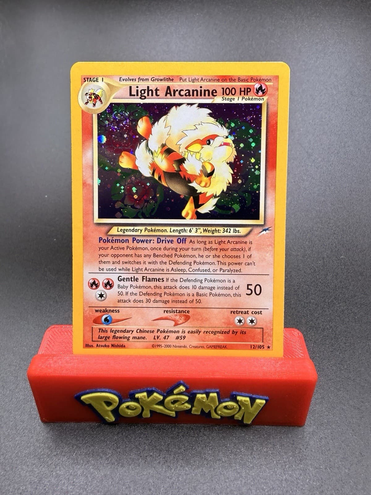 Pokemon Light Arcanine 12/105 Neo Destiny Holo Rare Unlimited - Near Mint Swirl