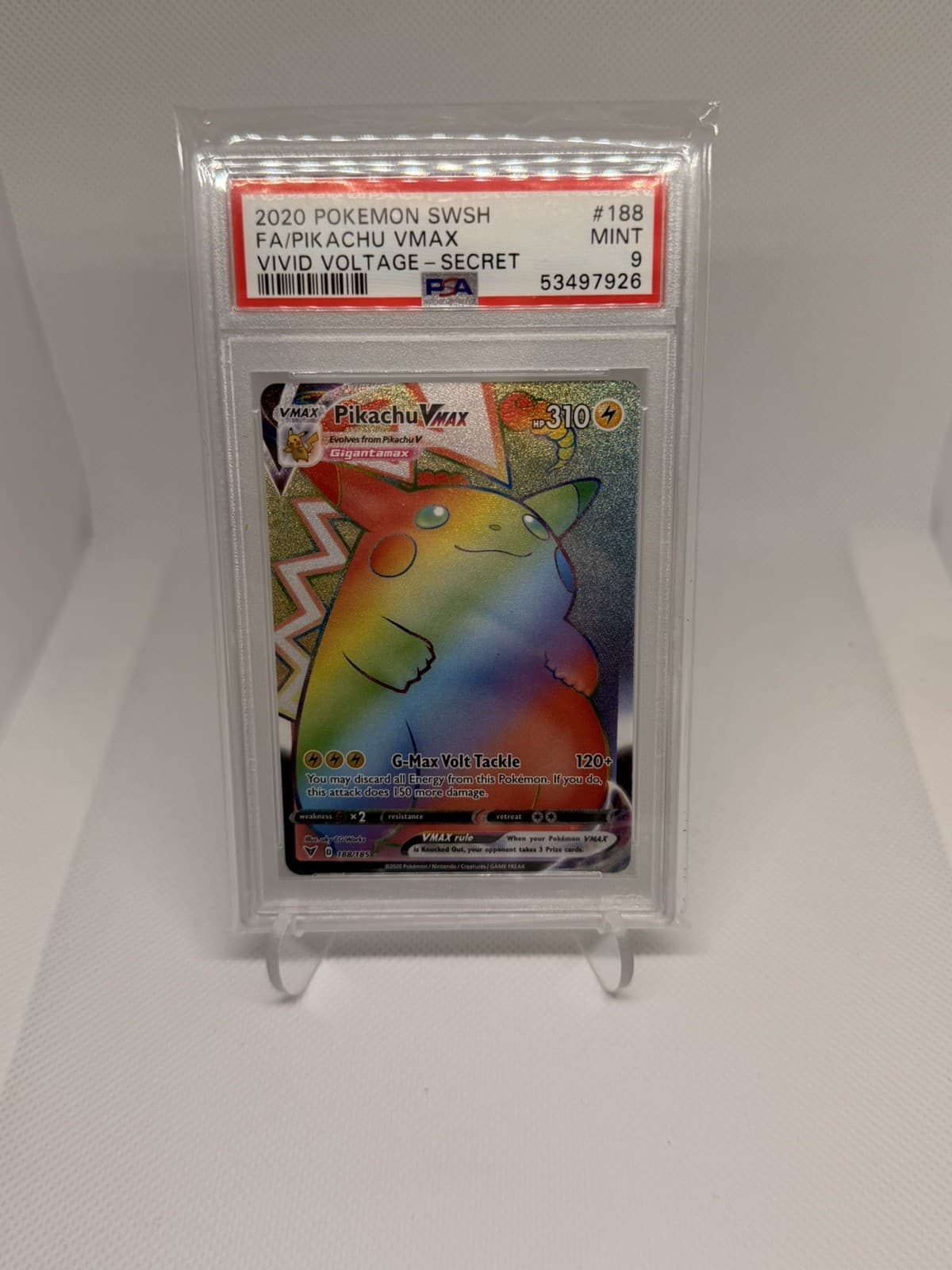 PSA 9 Pikachu VMAX Secret Rare Holo 188/185 Swsh04 Vivid Voltage 2020