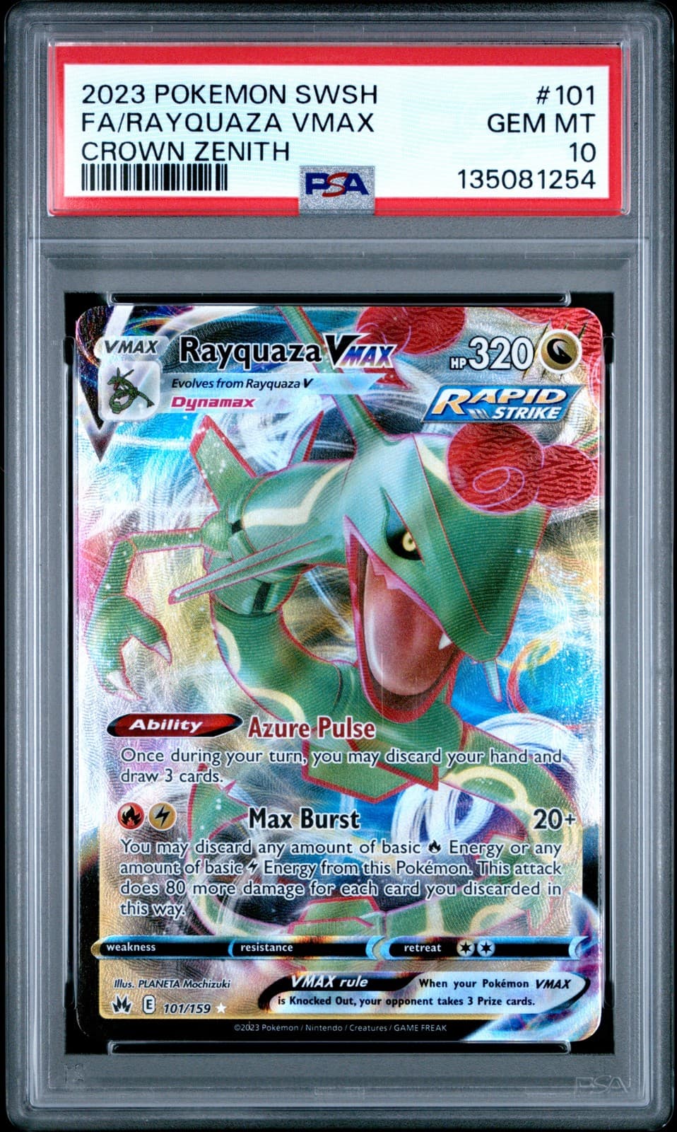 Rayquaza Vmax 101/159 Sword Shield Crown Zenith Pokemon English PSA 10