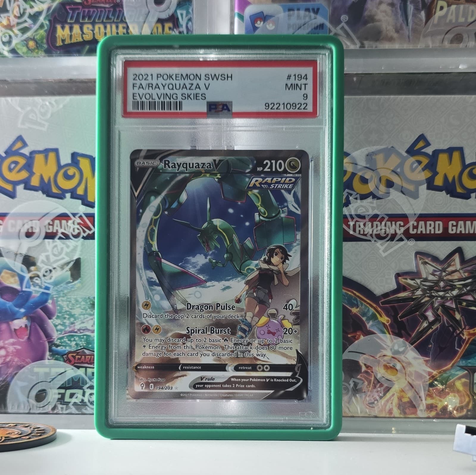 Pokemon TCG: Rayquaza V 194/203 SWSH07 Evolving Skies Full Art Holo PSA 9