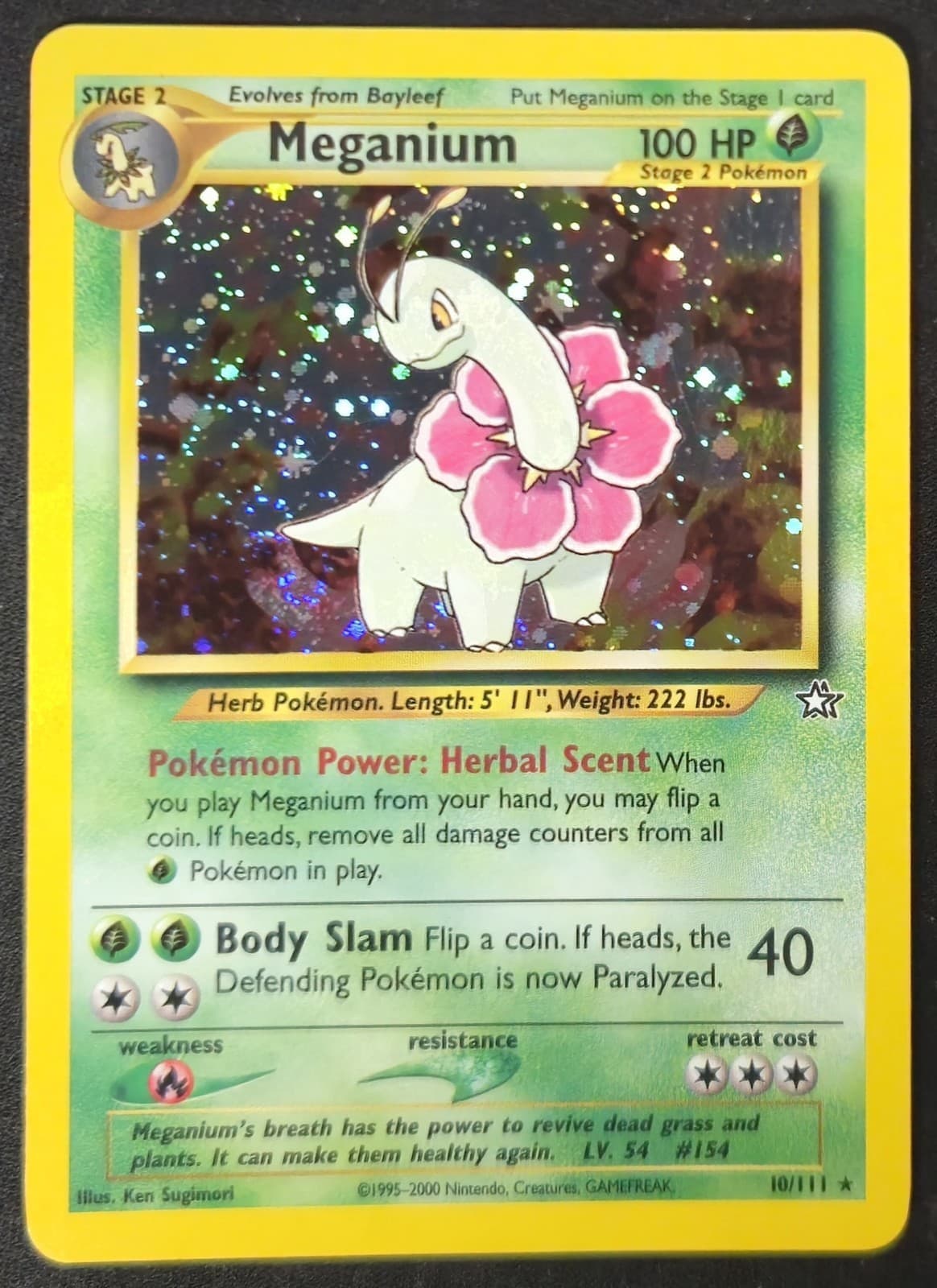 SWIRL Meganium 10/111 Neo Genesis Holo Rare WoTC Pokémon TradingCardGame 2000 NM