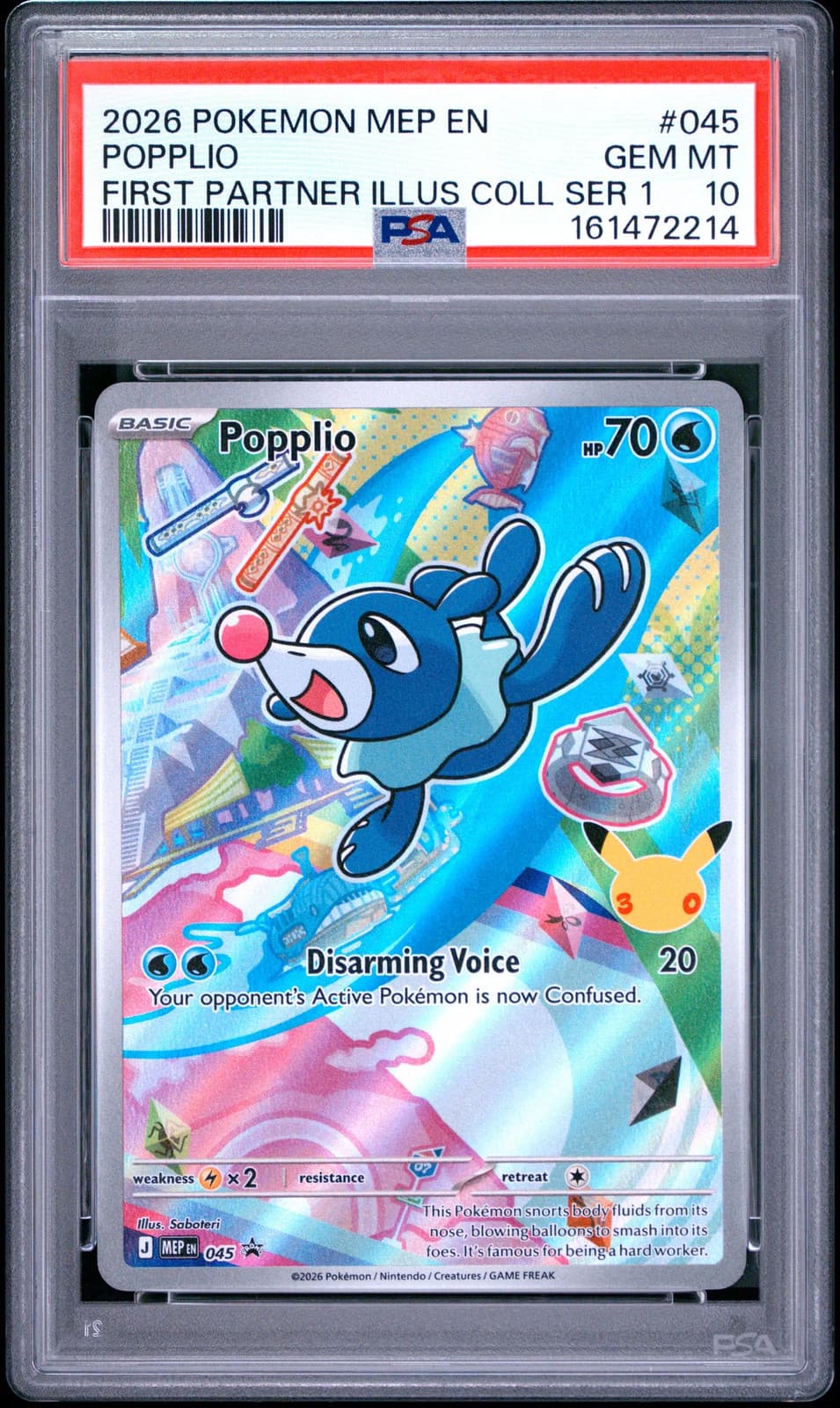 Popplio 045 First Partner Illustration Collection PSA 10 Black Star Promo