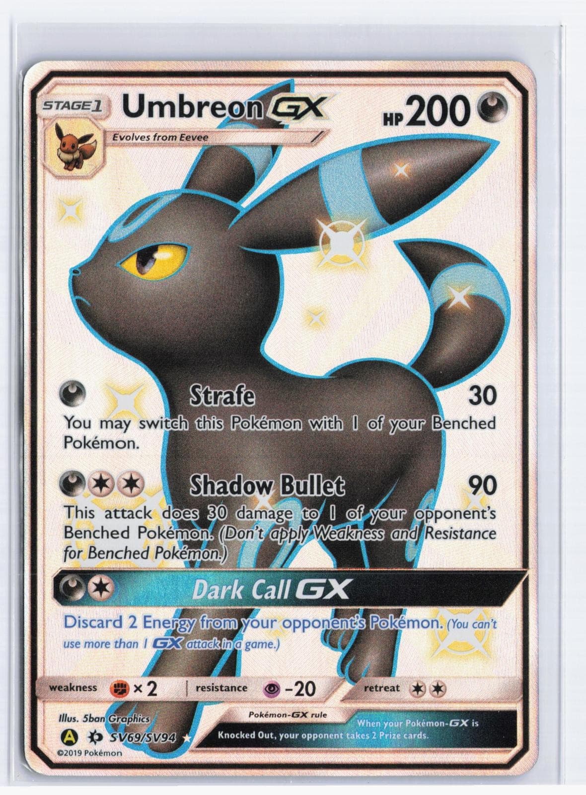 Umbreon GX SV69/SV94 Shiny Ultra Rare Hidden Fates Shiny Vault Pokemon Holo NM