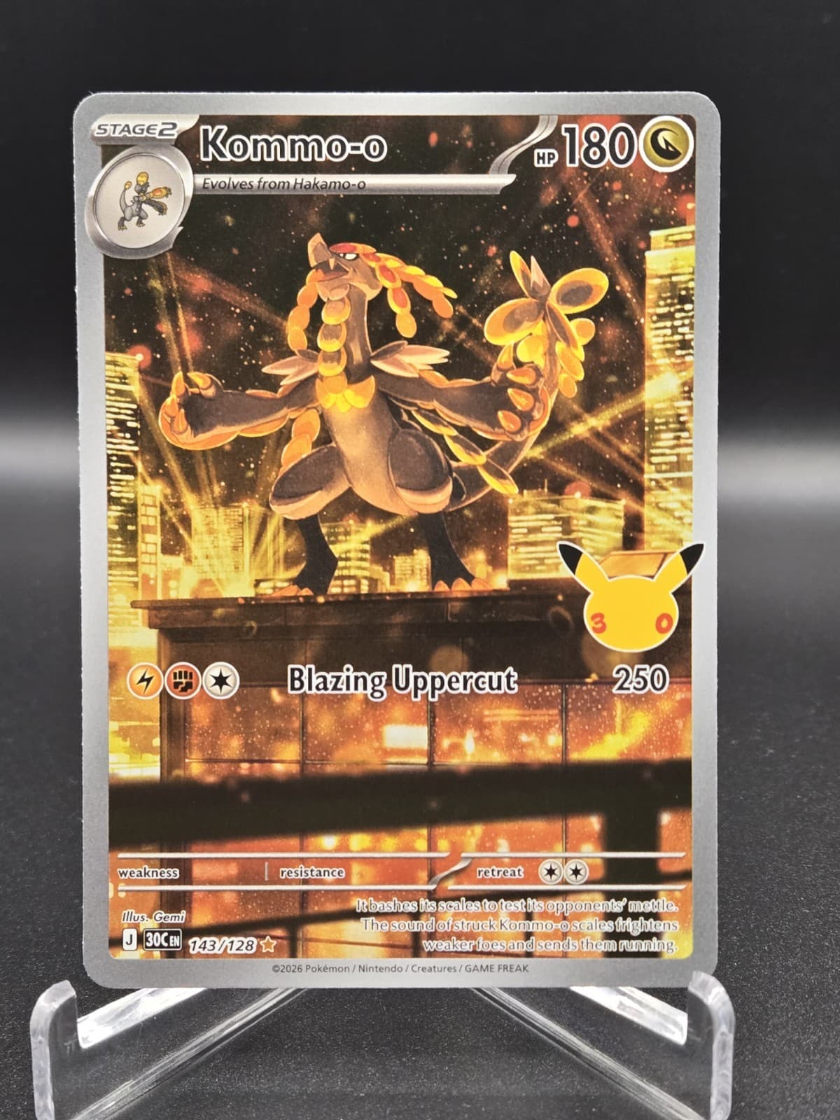 Pokémon TCG Kommo-o #143/128 30th Anniversary Celebration, Illustration Rare, NM