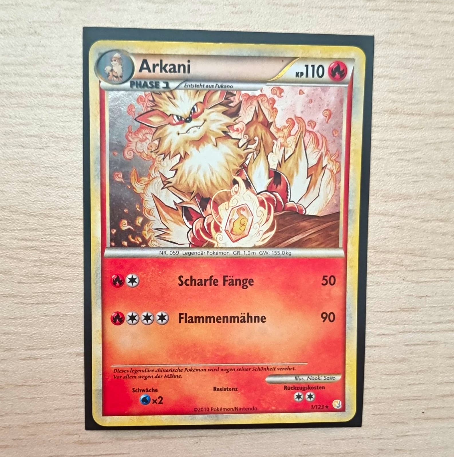 Pokémon TCG HOLO Arkani 1/123 HeartGold & SoulSilver 1. Auflage Rare KP110