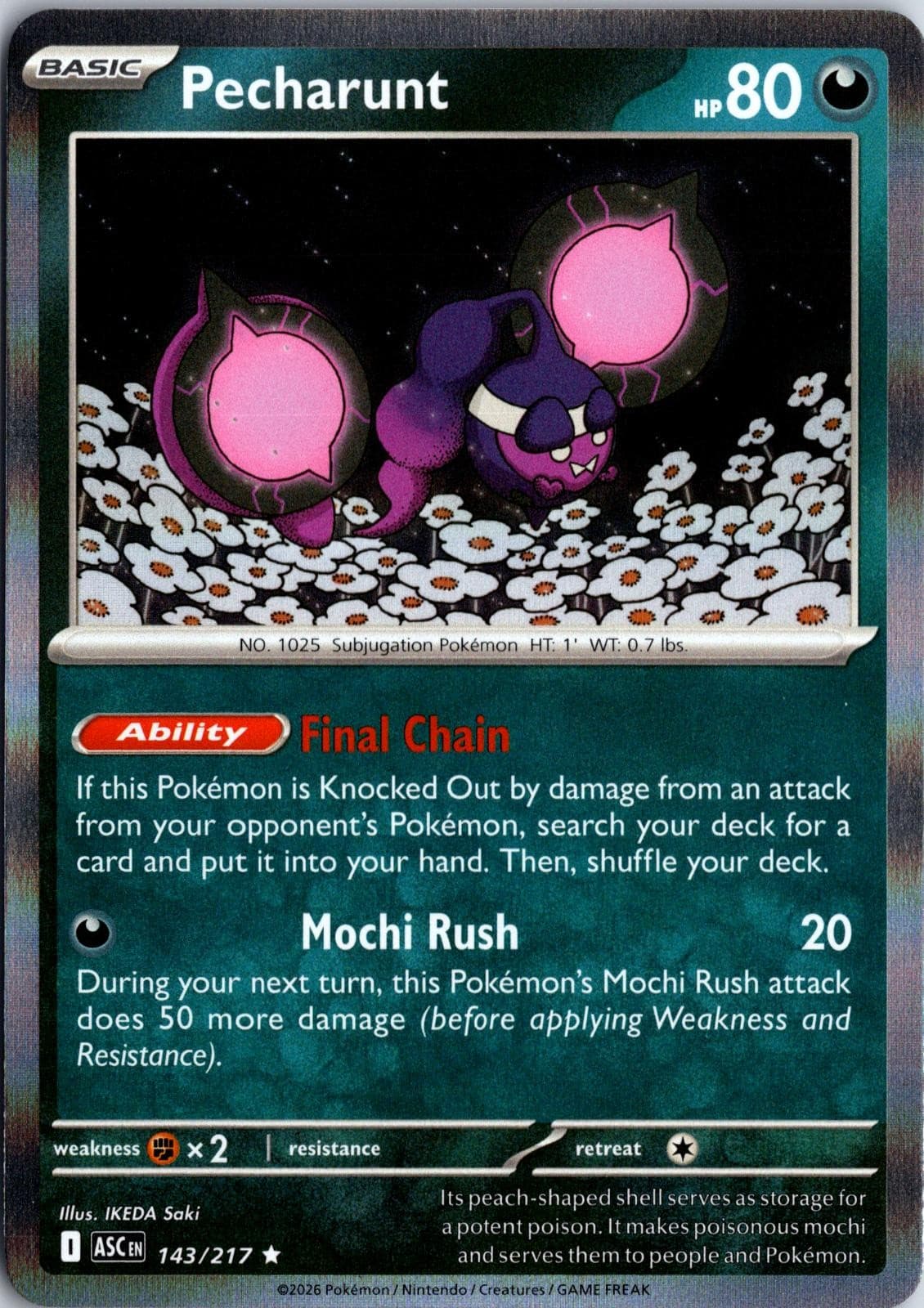 Pecharunt 143/217 Near Mint Rare Ascended Heroes Pokemon Holo