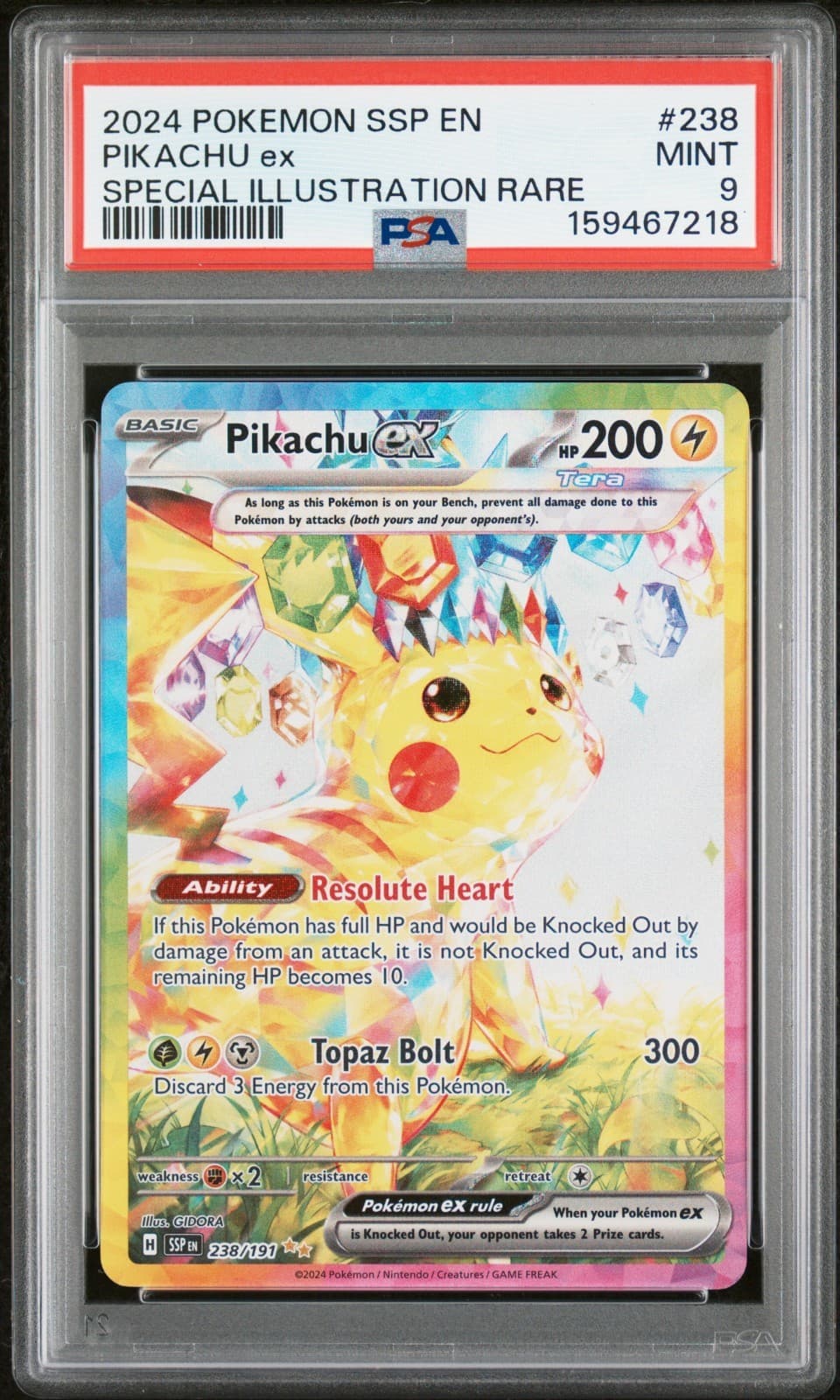 2024 Pokémon Pikachu ex Surging Sparks SIR 238/191 PSA 9