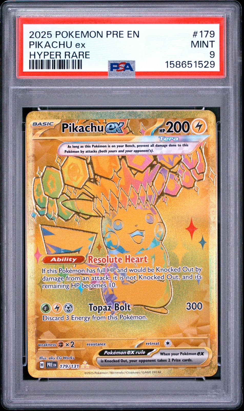 2025 POKEMON PRE EN-PRISMATIC EVOLUTIONS HYPER RARE #179 PIKACHU EX PSA 9