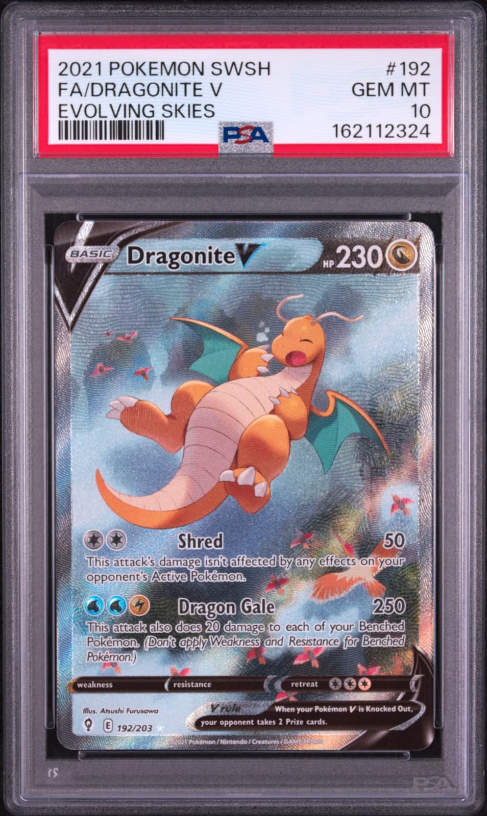 2021 POKEMON SWORD & SHIELD EVOLVING SKIES #192 FULL ART/DRAGONITE V PSA 10