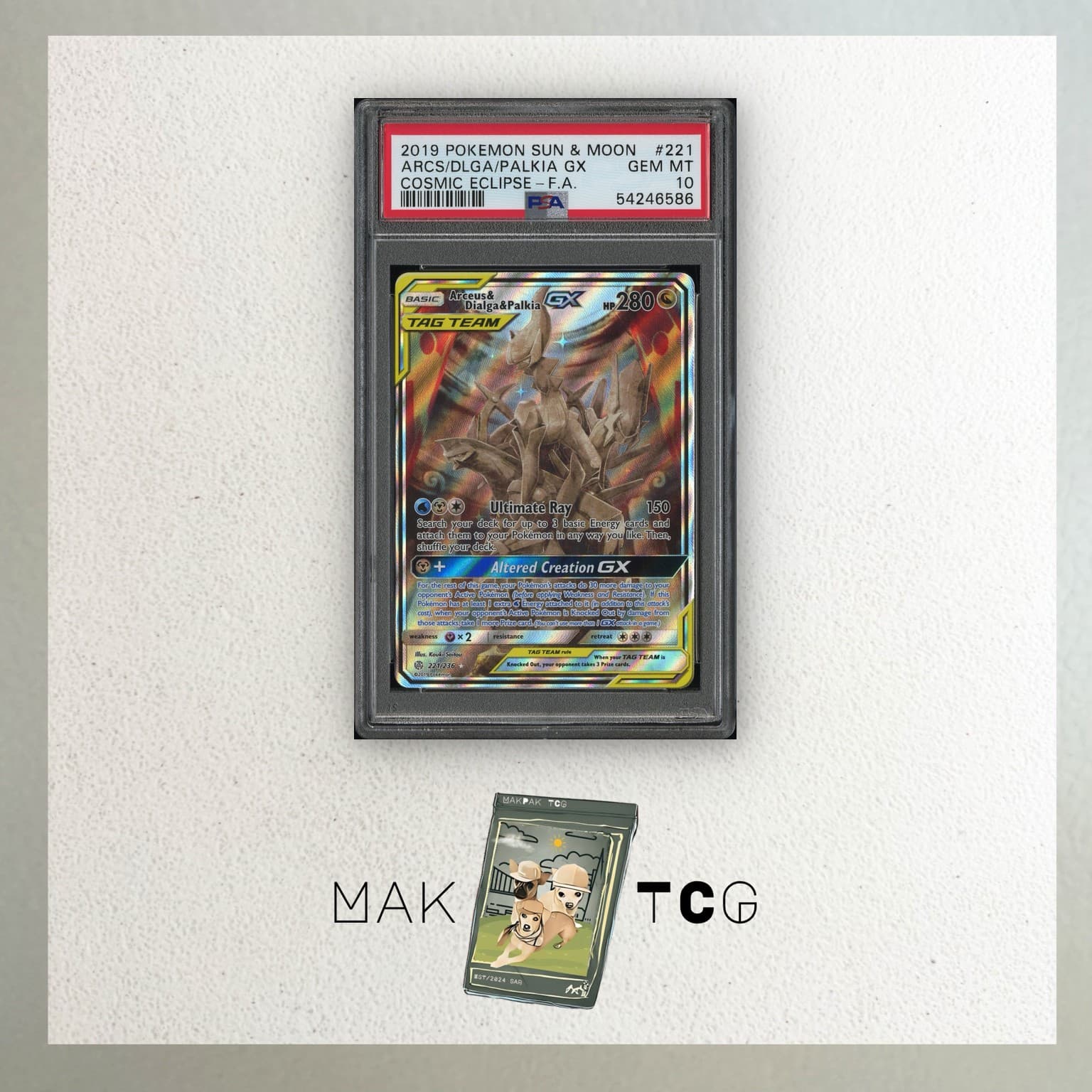 2019 Arceus & Dialga & Palkia-GX #221 Cosmic Eclipse - PSA 10 (Cert 54246586)