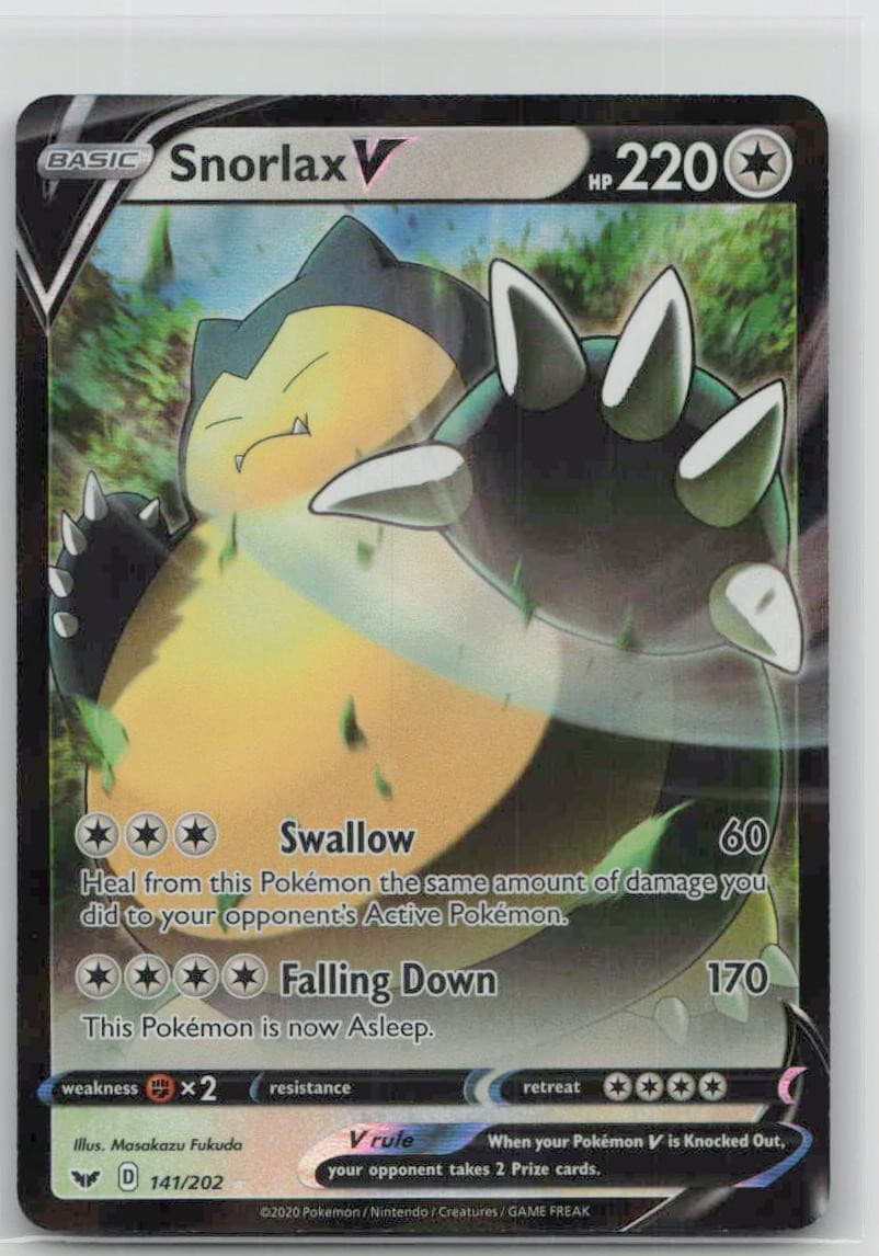 Snorlax V 141/202 Holo Ultra Rare Sword & Shield Pokemon Near Mint