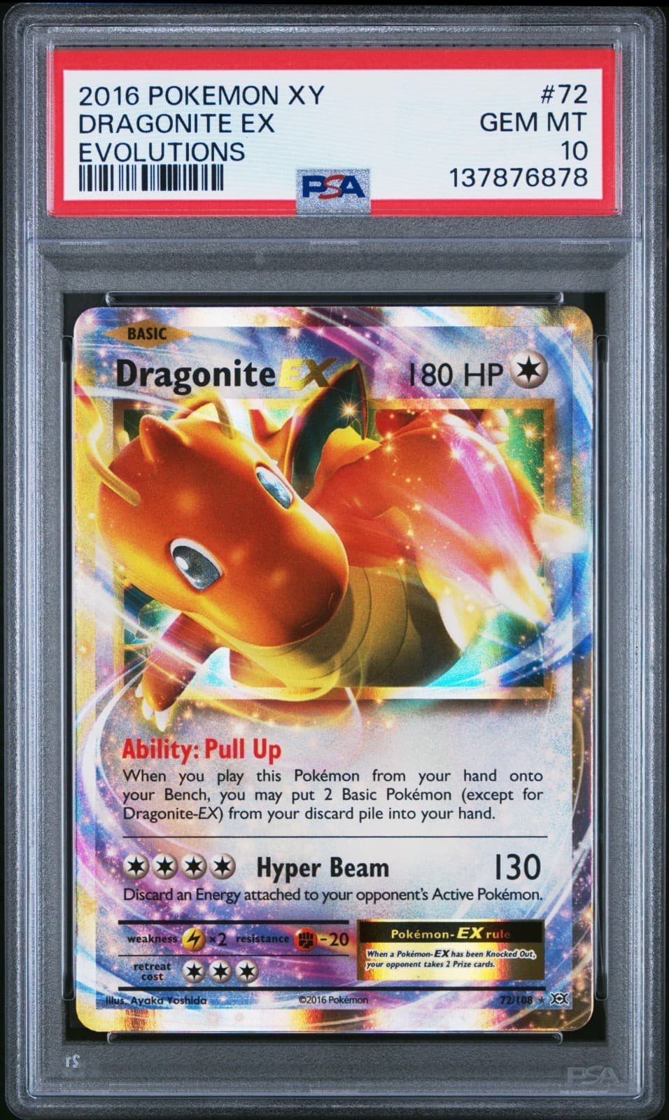 2016 Pokémon XY Evolutions #72/108 Dragonite EX – PSA 10 Gem Mint