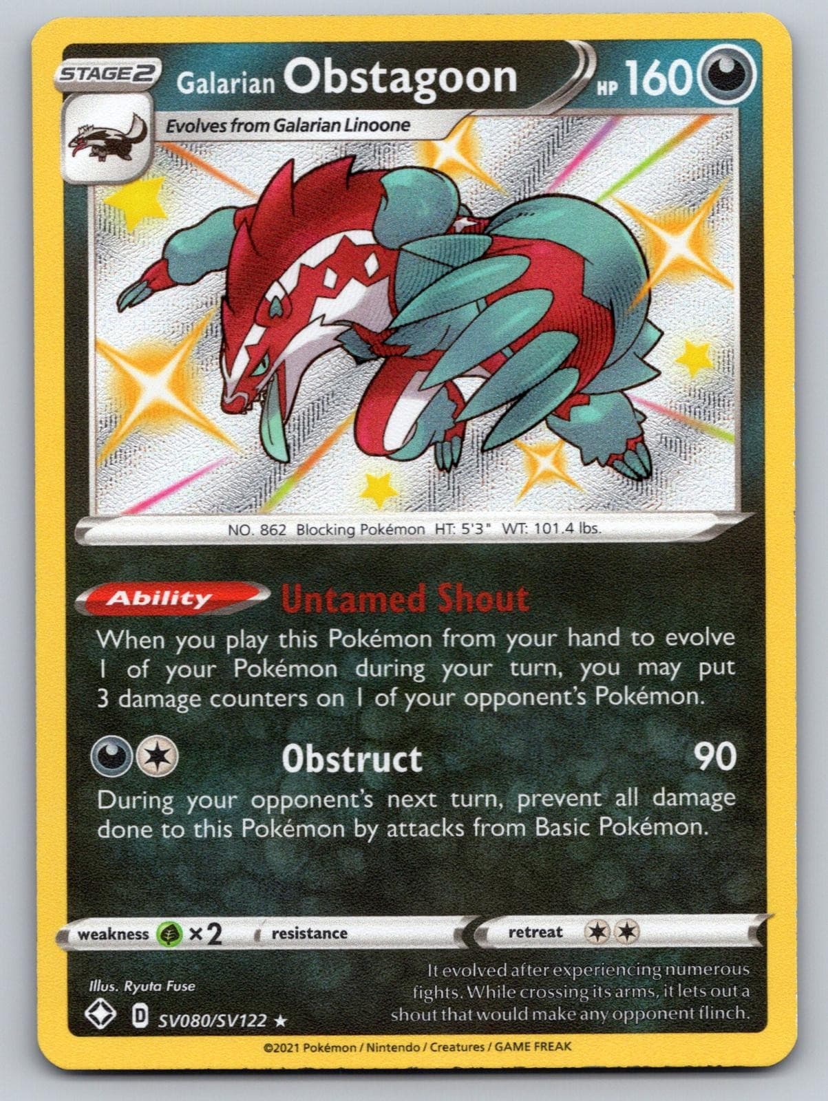 Galarian Obstagoon SV080/SV122 Shining Fates Shiny Vault Pokemon Holo NM