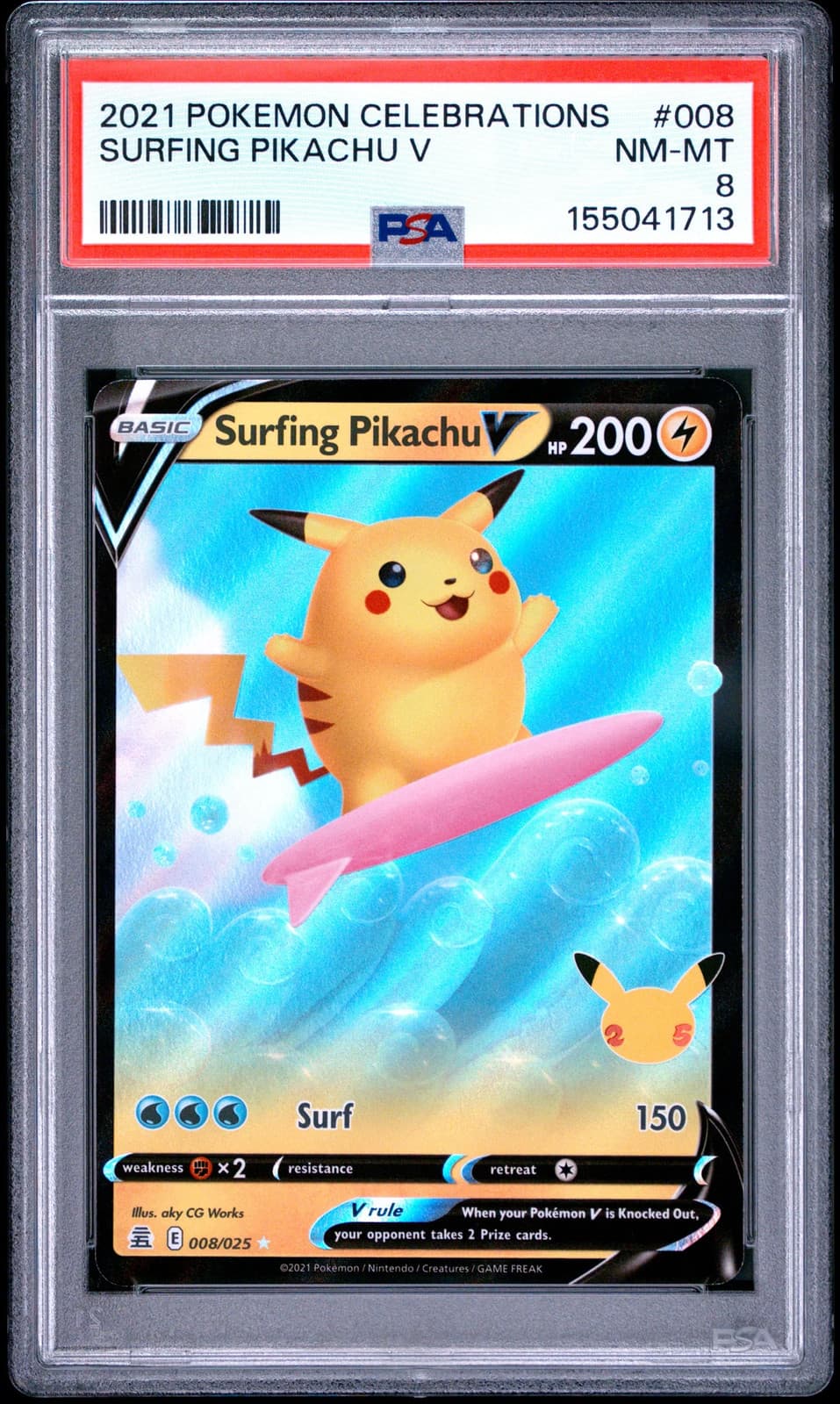 2021 Pokemon Celebrations Surfing Pikachu V PSA 8 #008