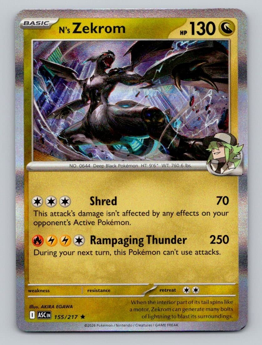 N's Zekrom 155/217 Rare Ascended Heroes Pokemon Holo Near Mint