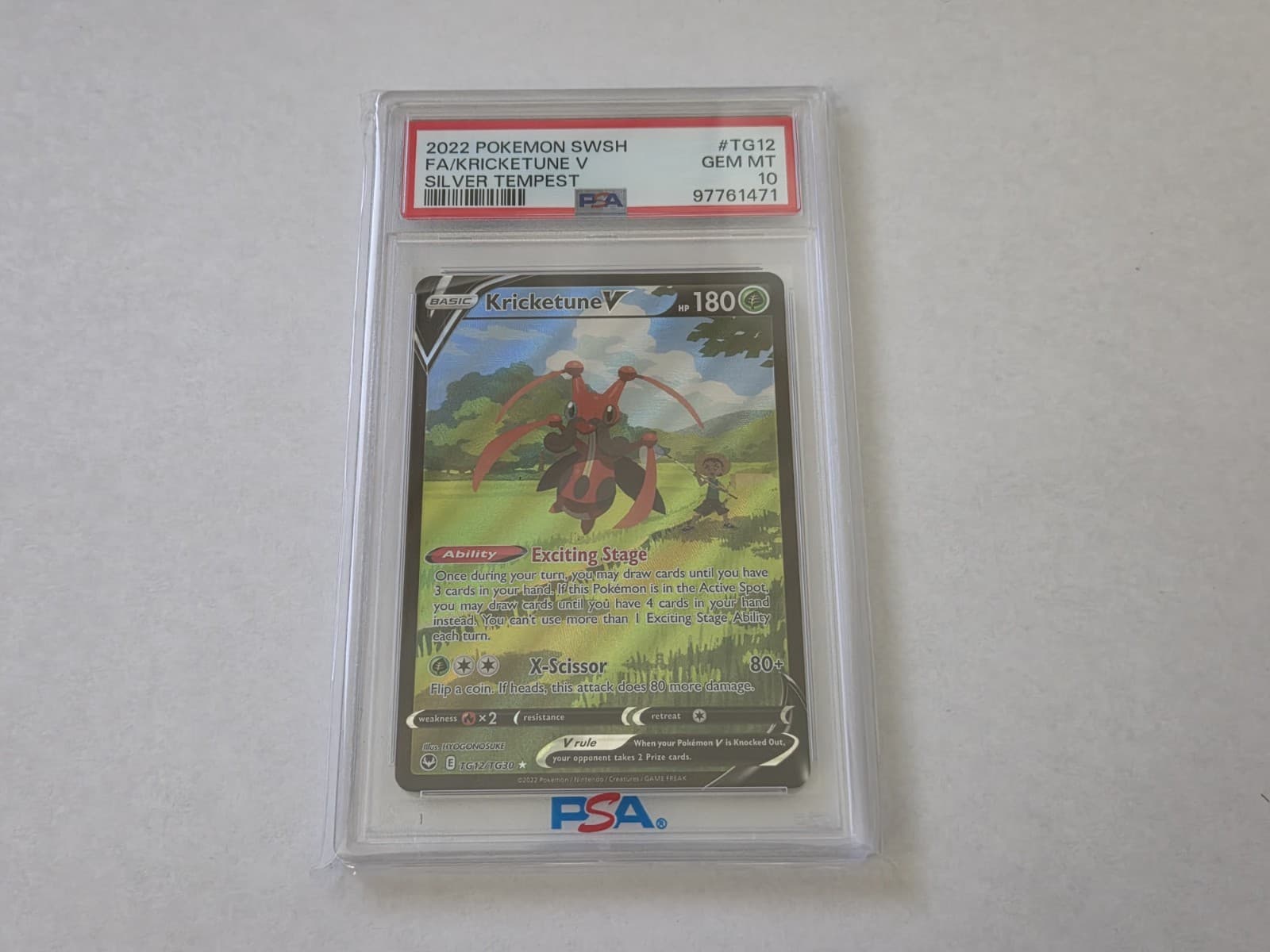 2022 Pokémon FA/Kricketune V #TG12 Silver Tempest Full Art Holo PSA 10 Gem Mint