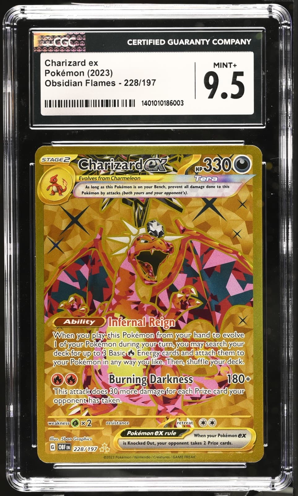 CGC 9.5 Charizard ex 228/197 SV03 Obsidian Flames Hyper Rare Holo Tera 2023