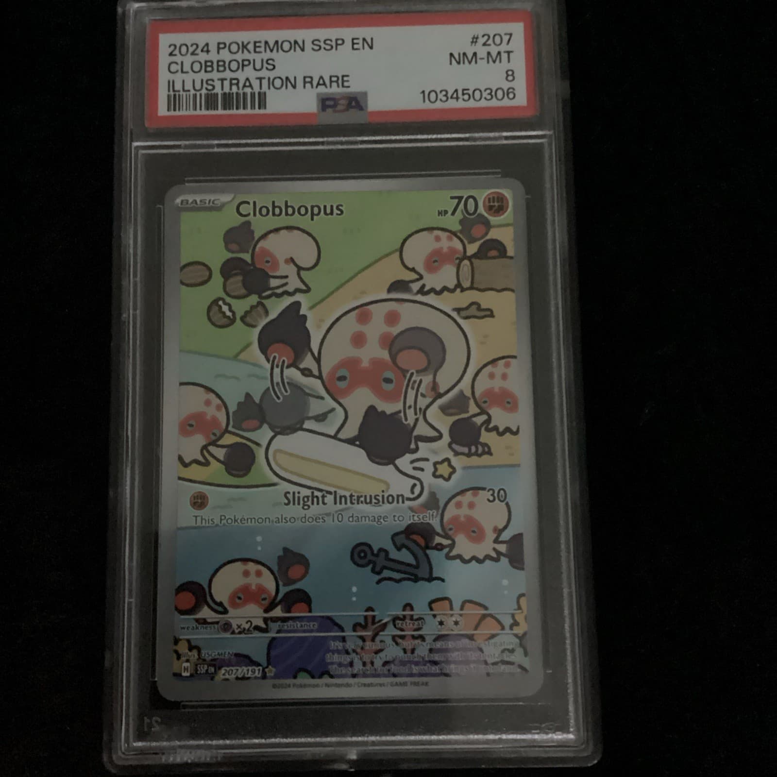The Pokémon Company Sv08 Surging Sparks Clobbopus 207/191 IR Holo EN PSA 8