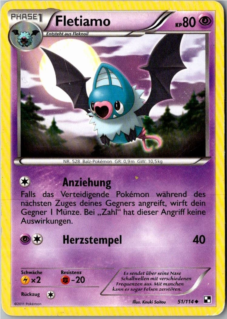 Pokemon Fletiamo 51/114 Schwarz & Weiß Deutsch