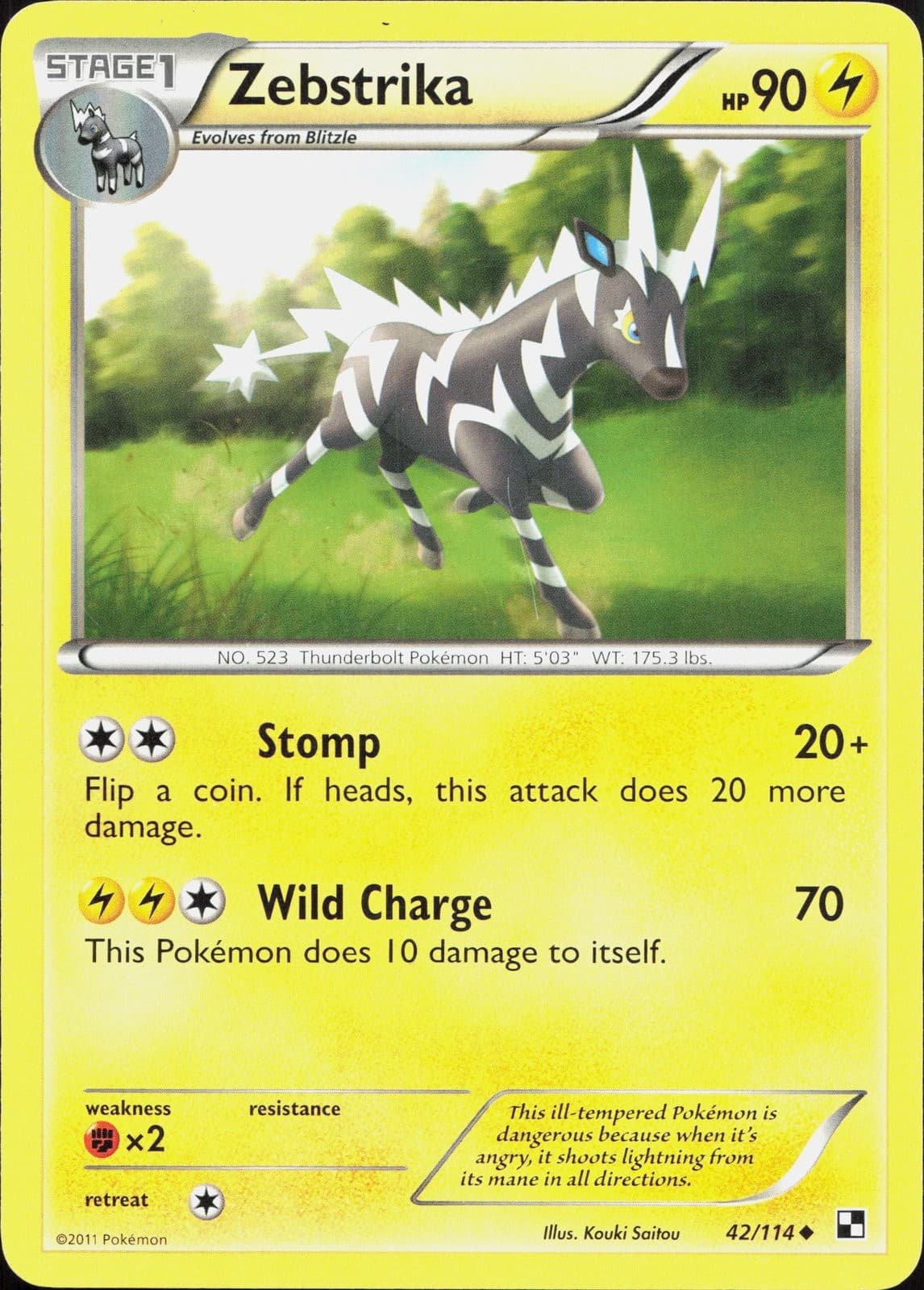 Pokemon Zebstrika 42/114 Black White LP [10R4LM]