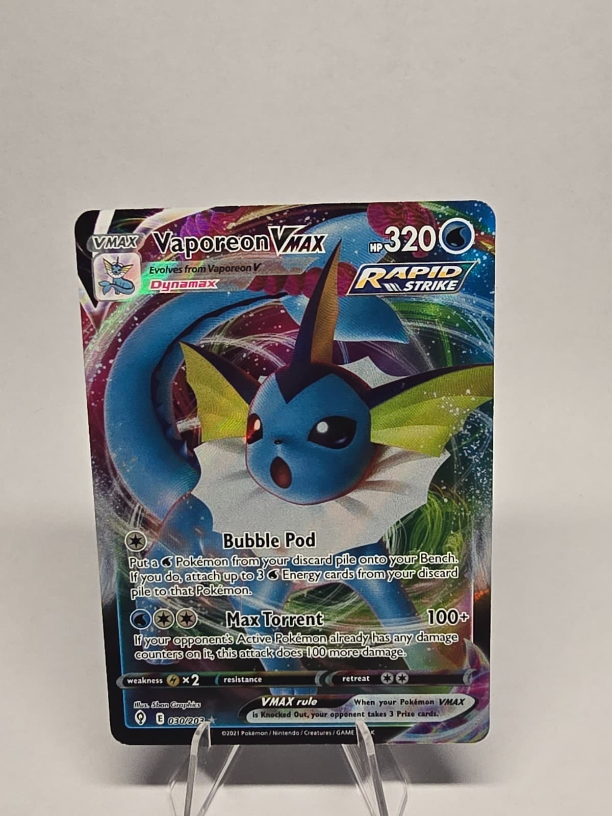 Pokemon Vaporeon VMAX 030/203 Evolving Skies Ultra Rare Holo Rapid Strike NM