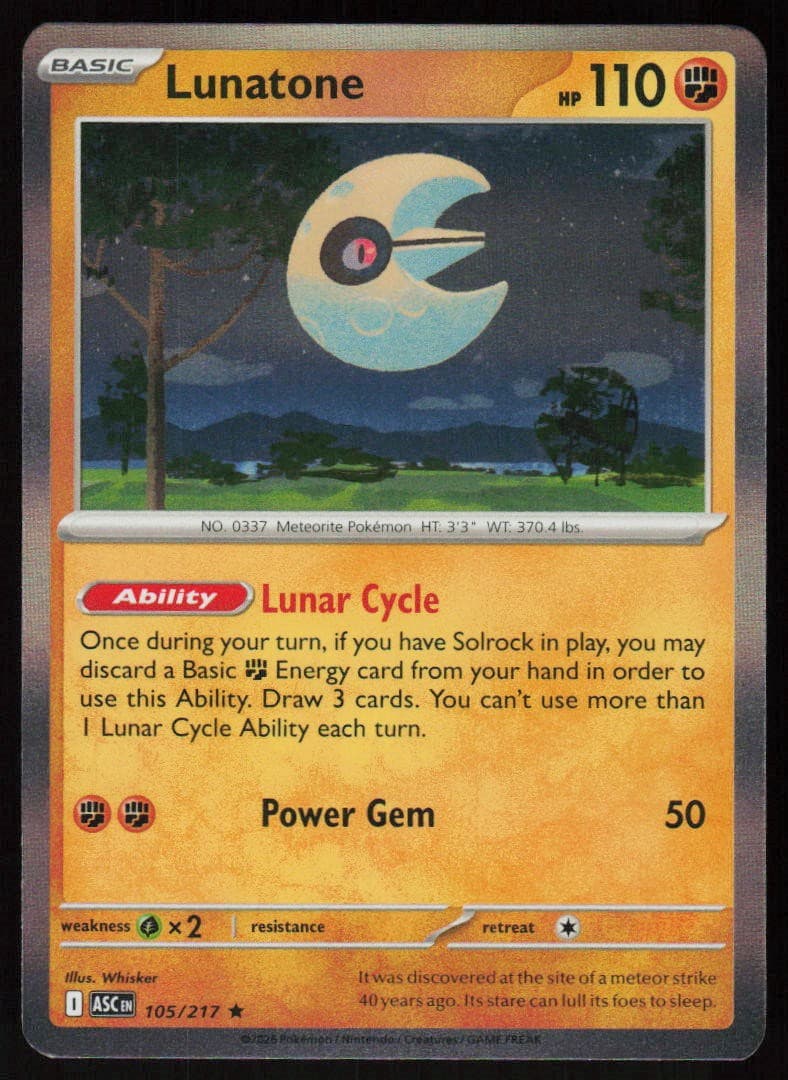 Lunatone 105/217 Rare Ascended Heroes Pokemon Holo Near Mint