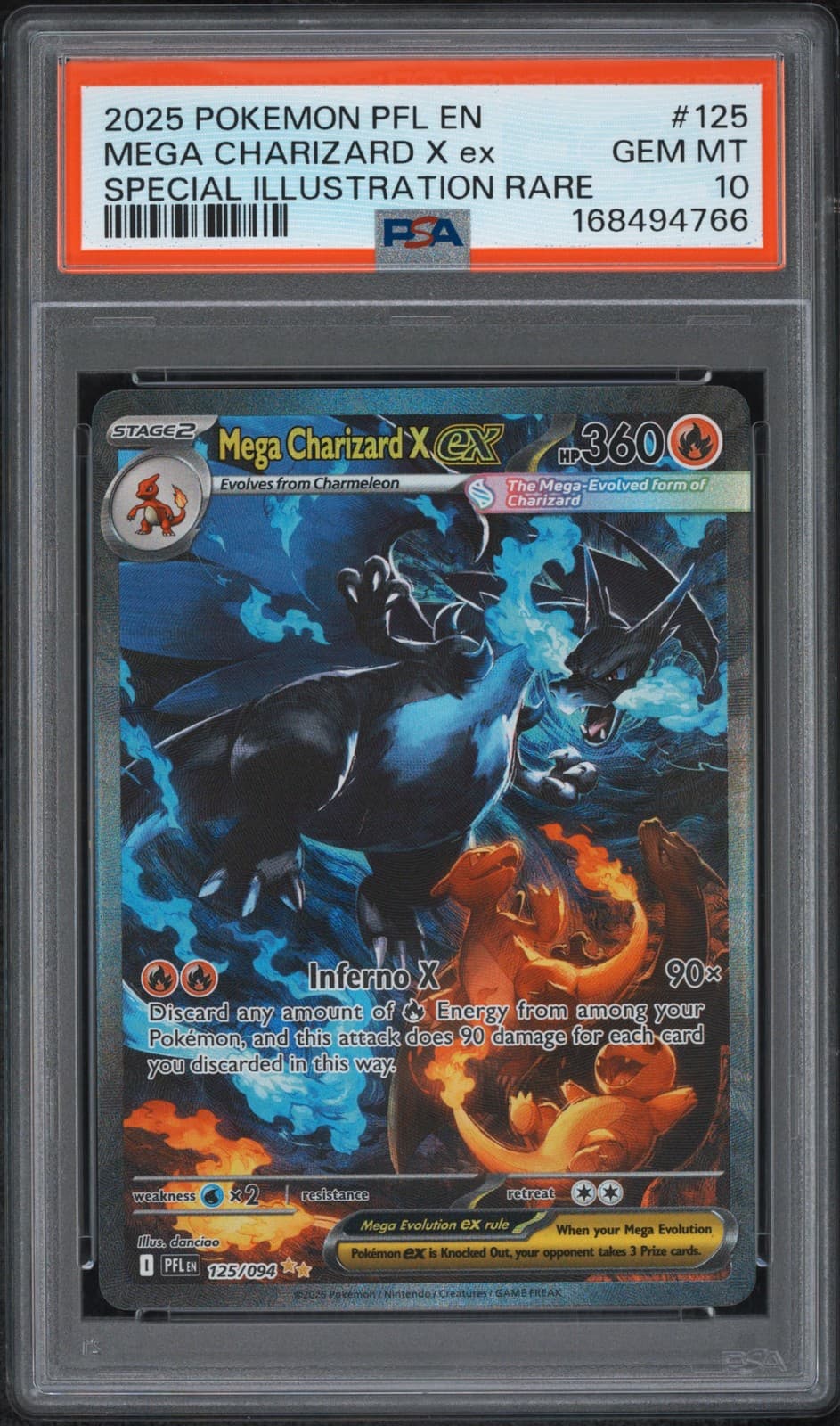 2025 POKEMON PFL EN-PHANTASMAL FLAMES #125 MEGA CHARIZARD X EX PSA 10