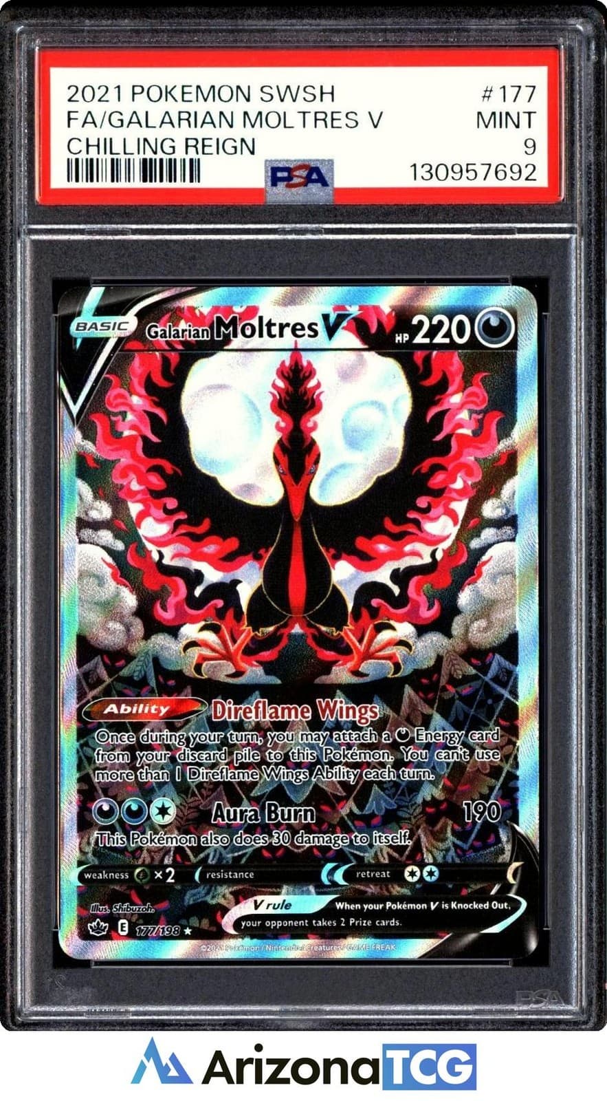 Pokemon 2021 Galarian Moltres V 177/198 Full Art Chilling Reign PSA 9