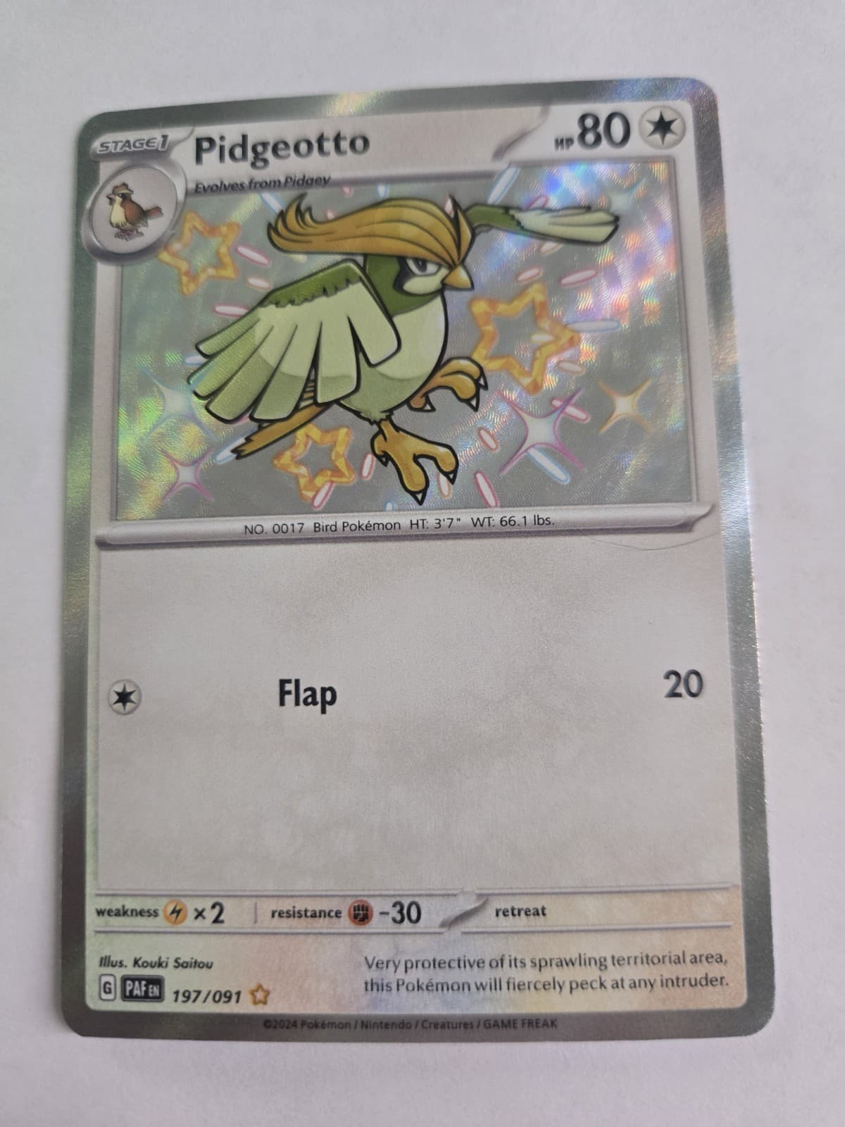 Pokemon Pidgeotto Shiny 197/091 SV: Paldean Fates Holo