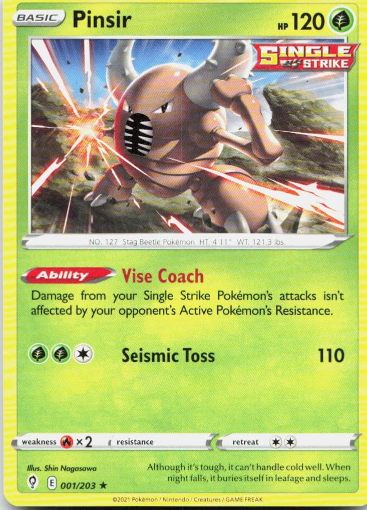 Pinsir 001/203 SWSH07 Evolving Skies R NM Pokémon — English