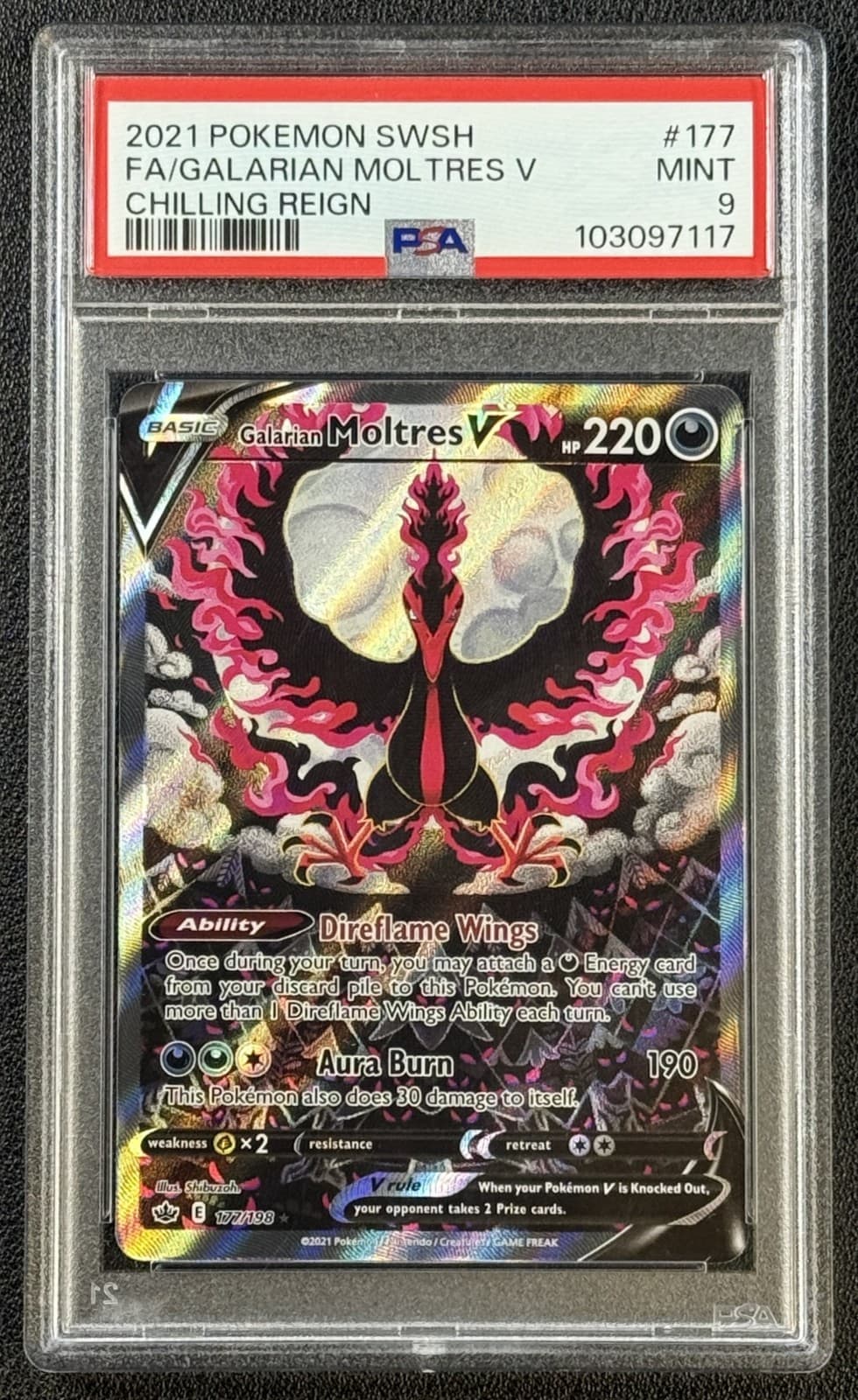 FA GALARIAN MOLTRES V PSA 9 2021 POKEMON SWSH CHILLING REIGN HOLO #177/198 117