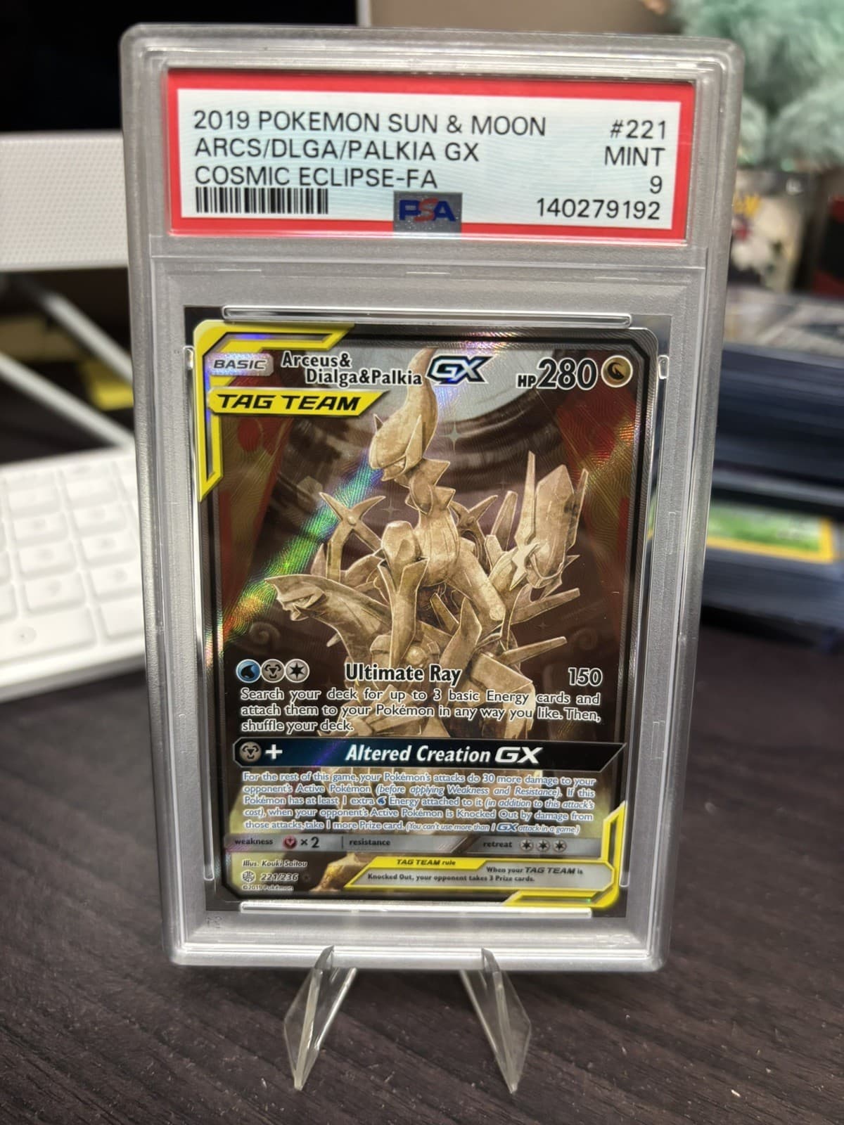 Arceus & Dialga & Palkia GX (Alternate Full Art) 221/236 Sm-Cosmic Eclipse PSA 9