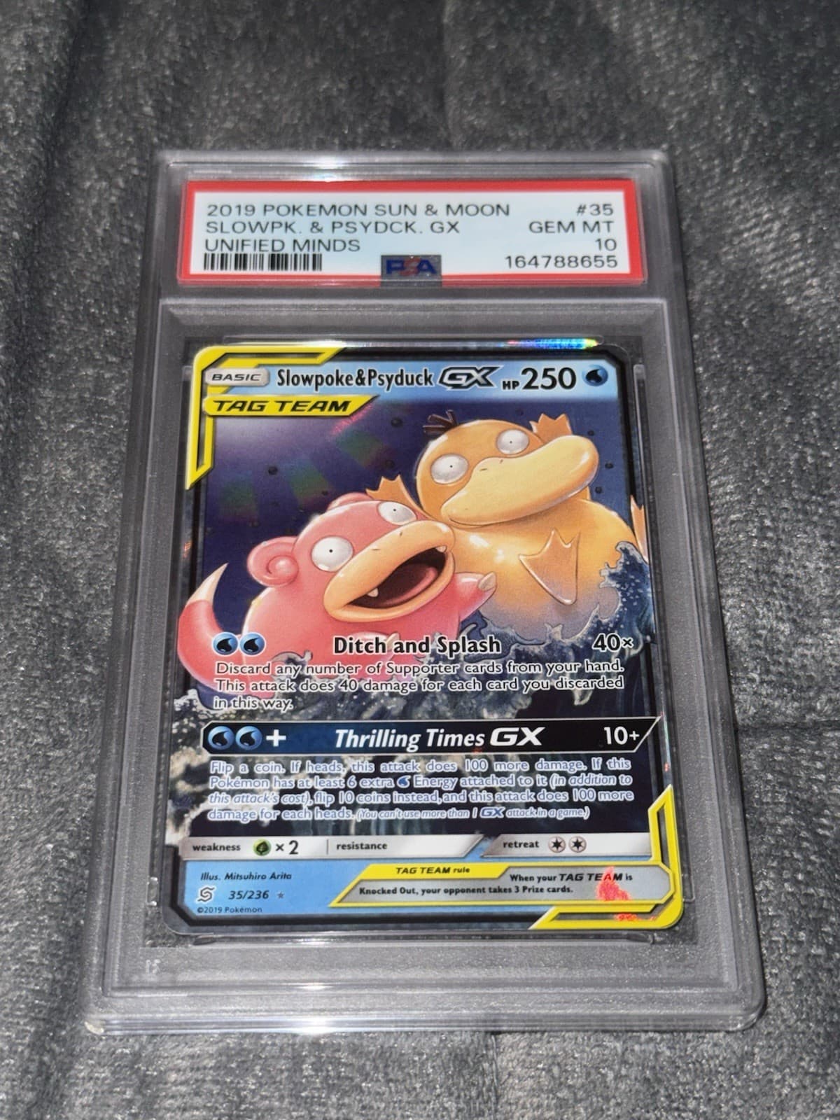 2019 POKEMON SUN & MOON UNIFIED MINDS SLOWPOKE & PSYDUCK GX #35 PSA 10