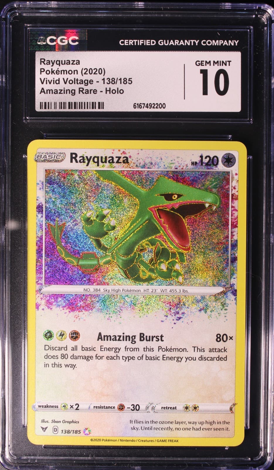 2020 Pokémon Rayquaza 138/185 Vivid Voltage Amazing Rare Holo CGC Gem Mint 10