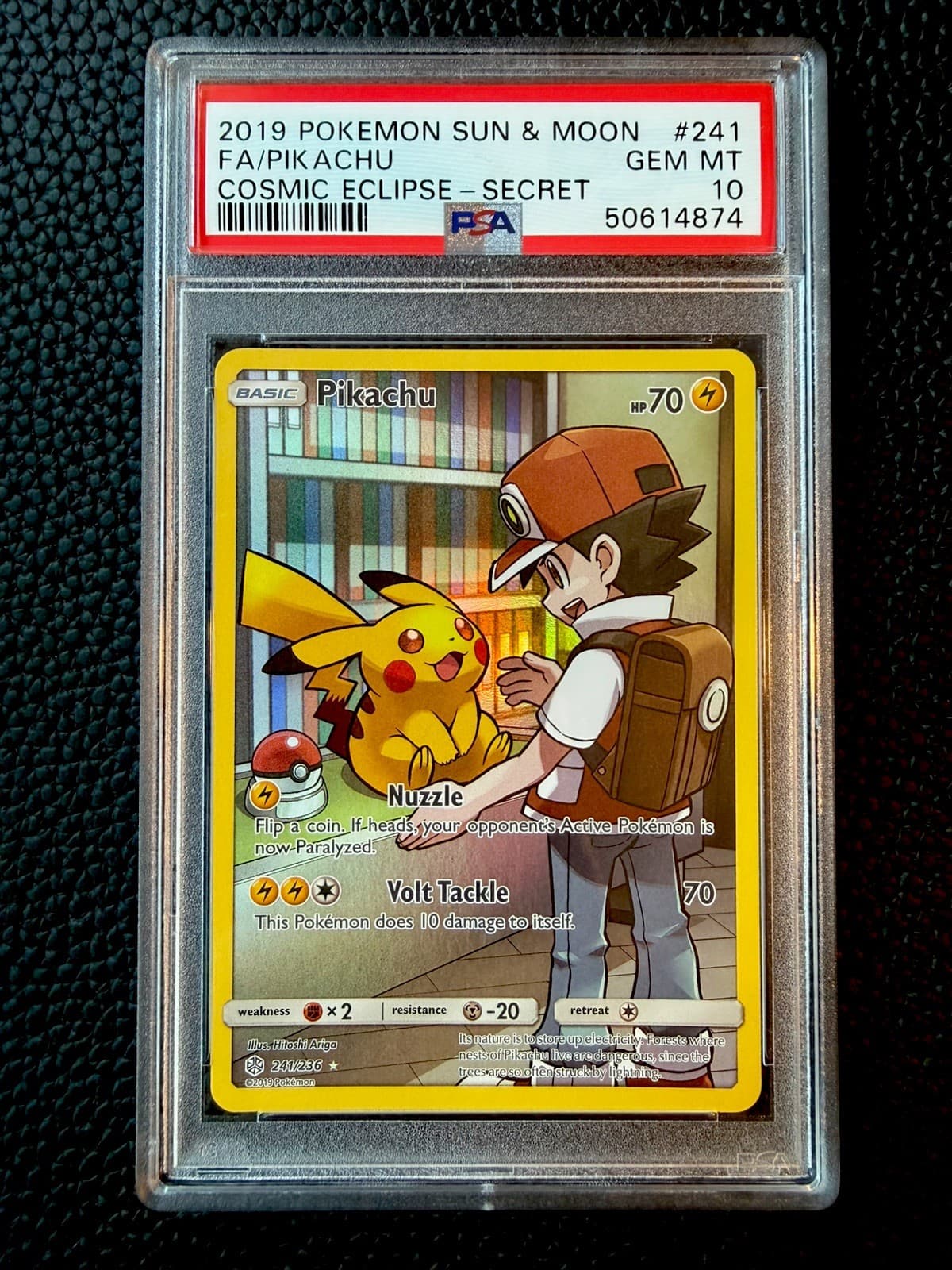 2019 Pokemon Pikachu 241/236 Secret Rare Holo Full Art SM Cosmic Eclipse PSA 10