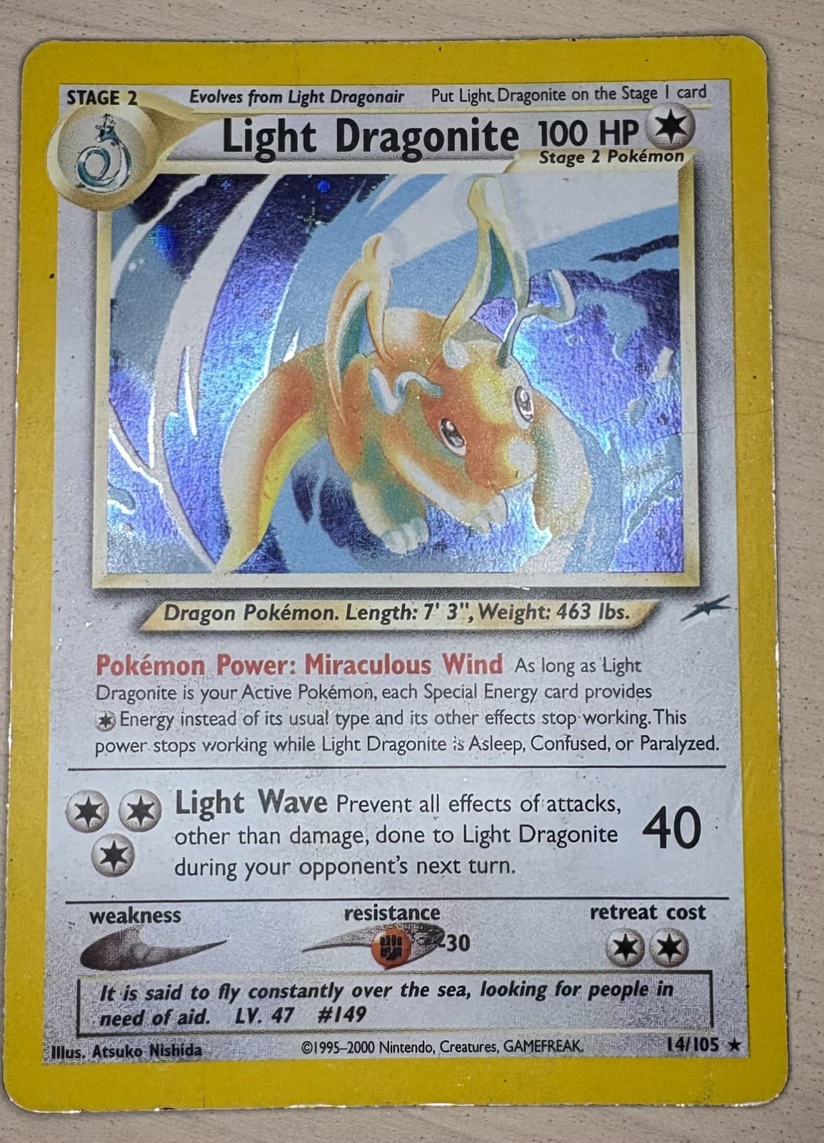 Pokemon TCG Light Dragonite 14/105 Neo Destiny Unlimited Holo Rare Eng 2000