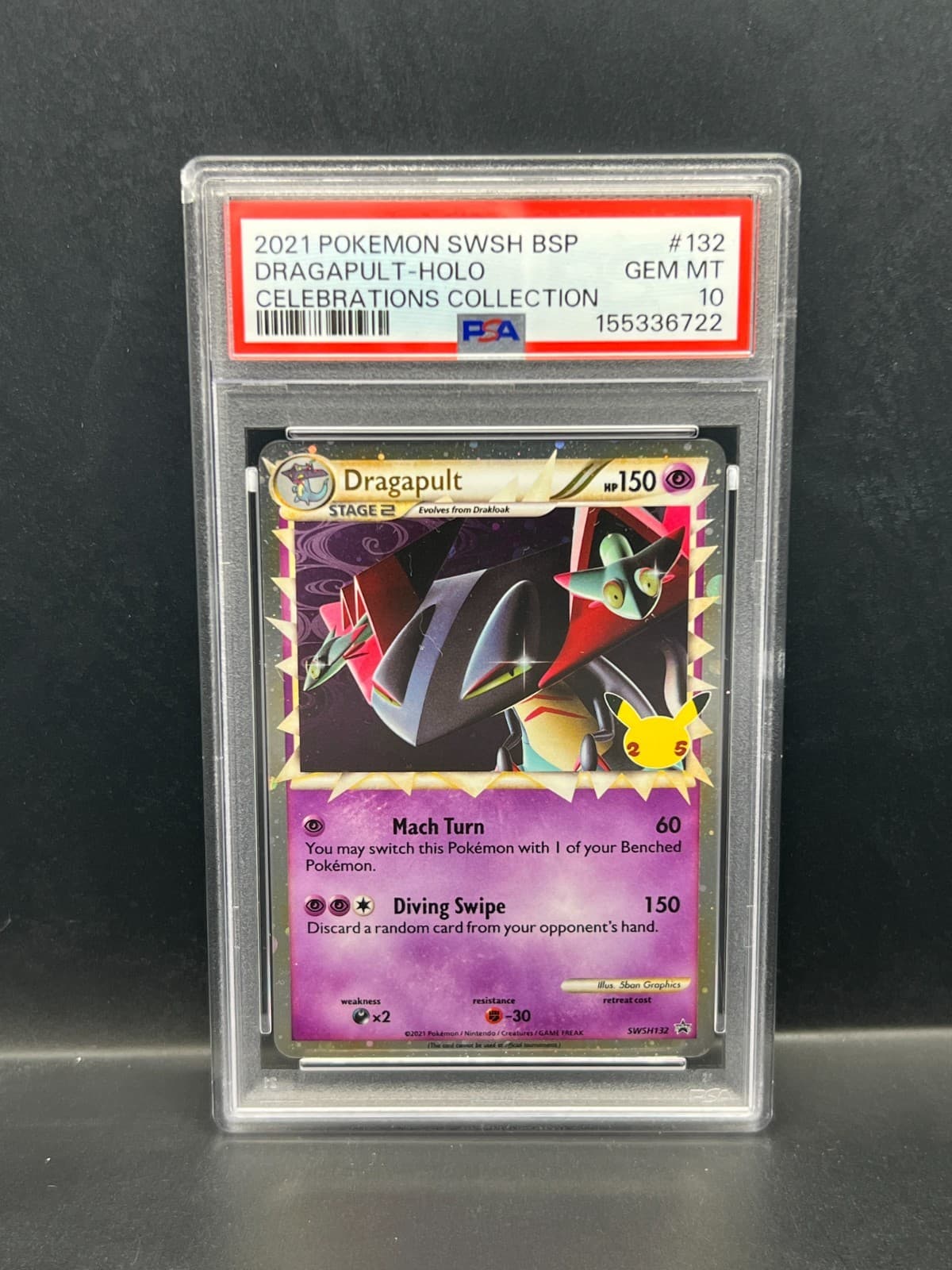 Pokemon PSA 10 GEM MT Dragapult SWSH132 Celebrations Collection Holo 2021 S#6722