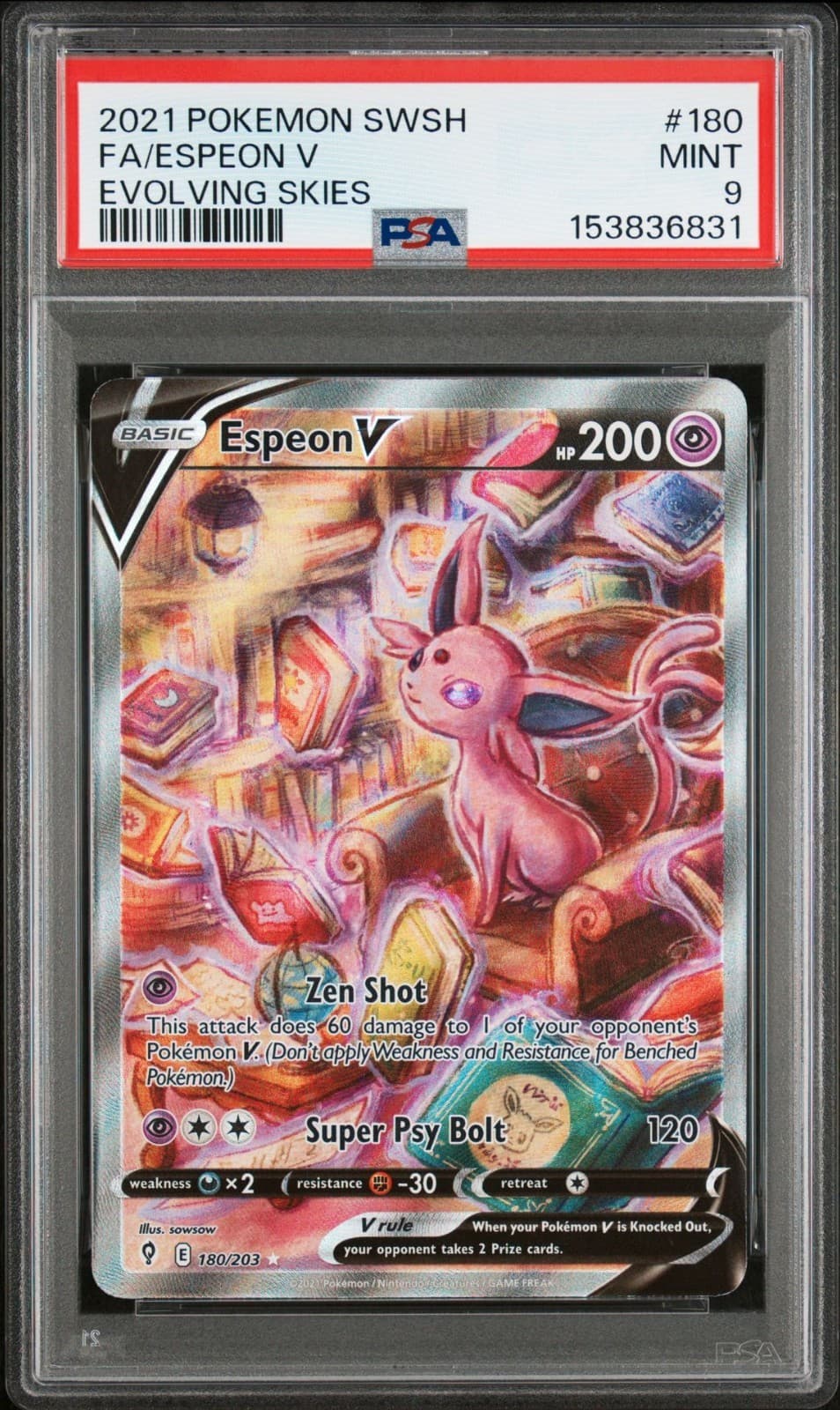 Espeon V PSA 9 Alt Art Evolving Skies Pokemon Card 180/203 Full Art 2021