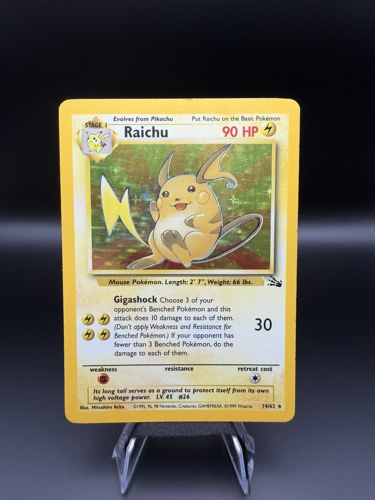 Pokemon TCG Raichu 14/62 Fossil Holo Rare Unlimited WOTC MP
