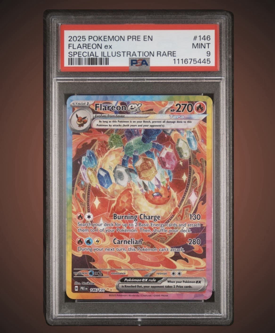 Pokémon TCG 2025 Prismatic Evolutions Flareon ex SIR Holo 146/131 PSA 9