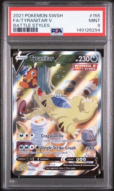 Pokemon TCG: Tyranitar V Full Art 155/163 Swsh05: Battle Styles Holo PSA 9