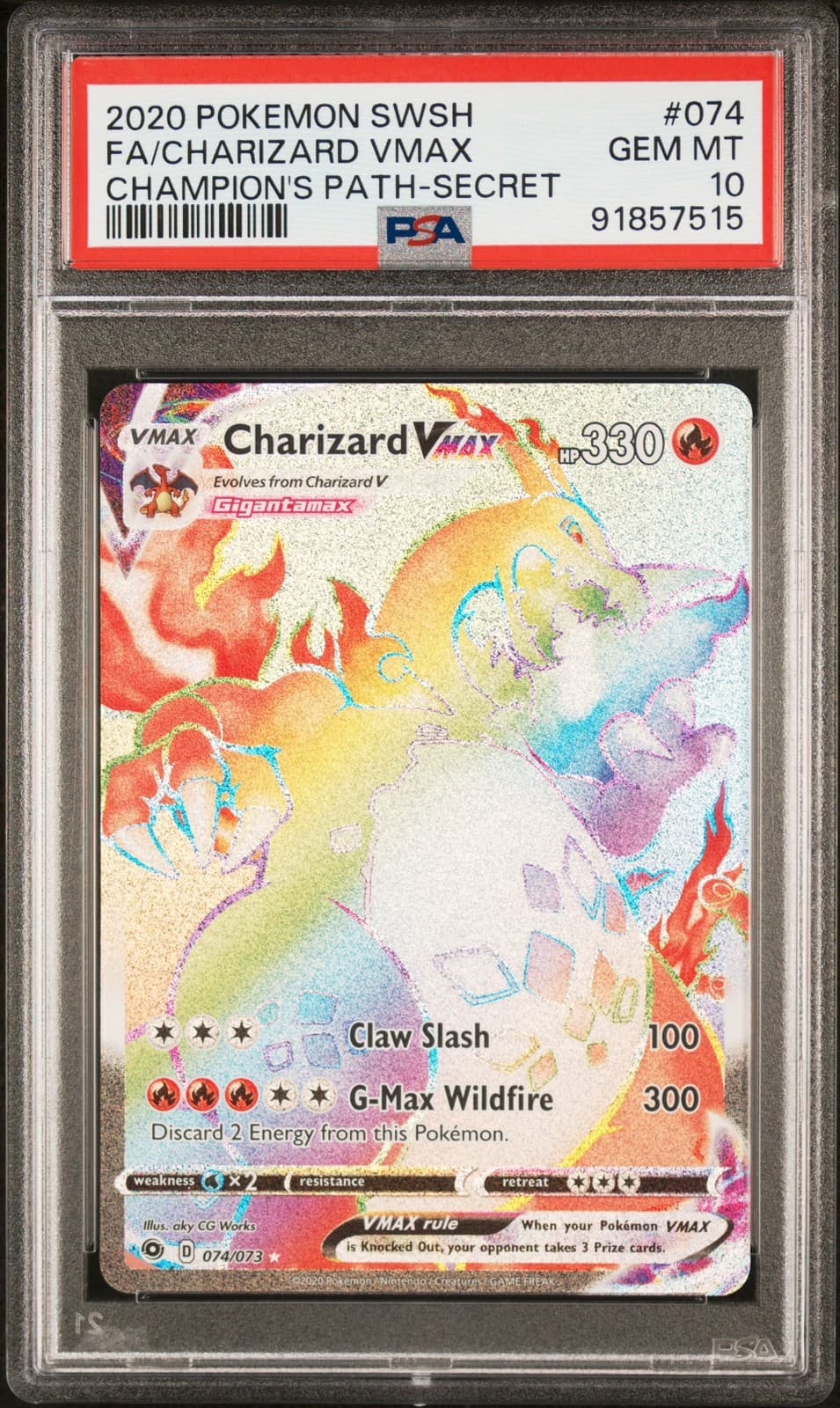 2020 POKEMON SWORD & SHIELD CHAMPION'S PATH #074 FULL ART/CHARIZARD VMAX PSA 10