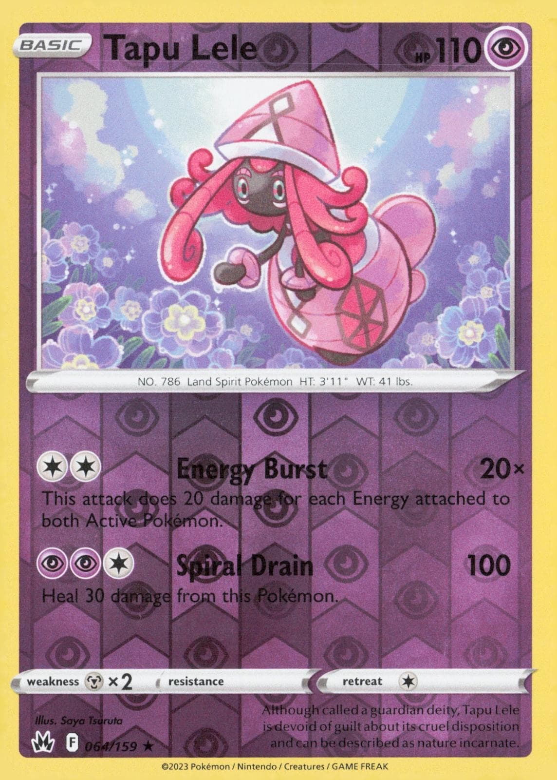 TAPU LELE 064/159 HOLO CROWN ZENITH POKEMON NEAR MINT