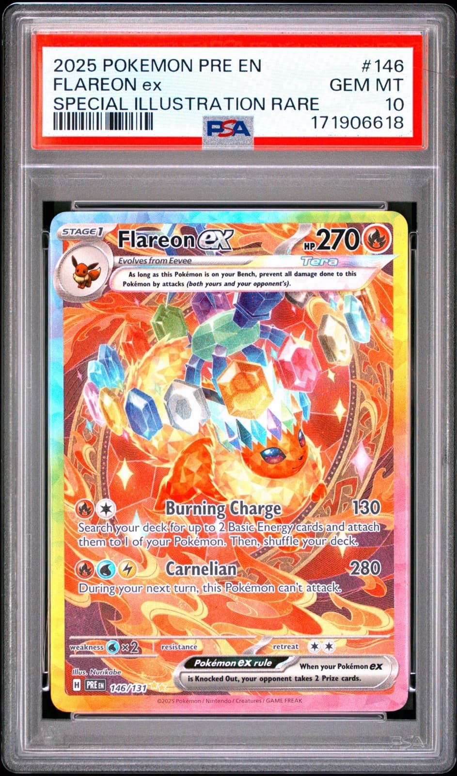 2025 POKEMON PRE EN-PRISMATIC EVOLUTIONS #146 FLAREON EX PSA 10