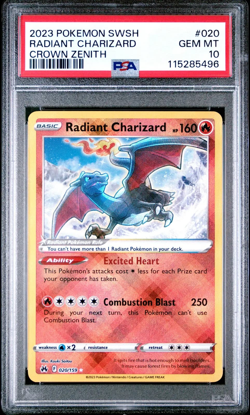 2023 Pokemon Sword And Shield Crown Zenith Radiant Charizard #020 PSA 10